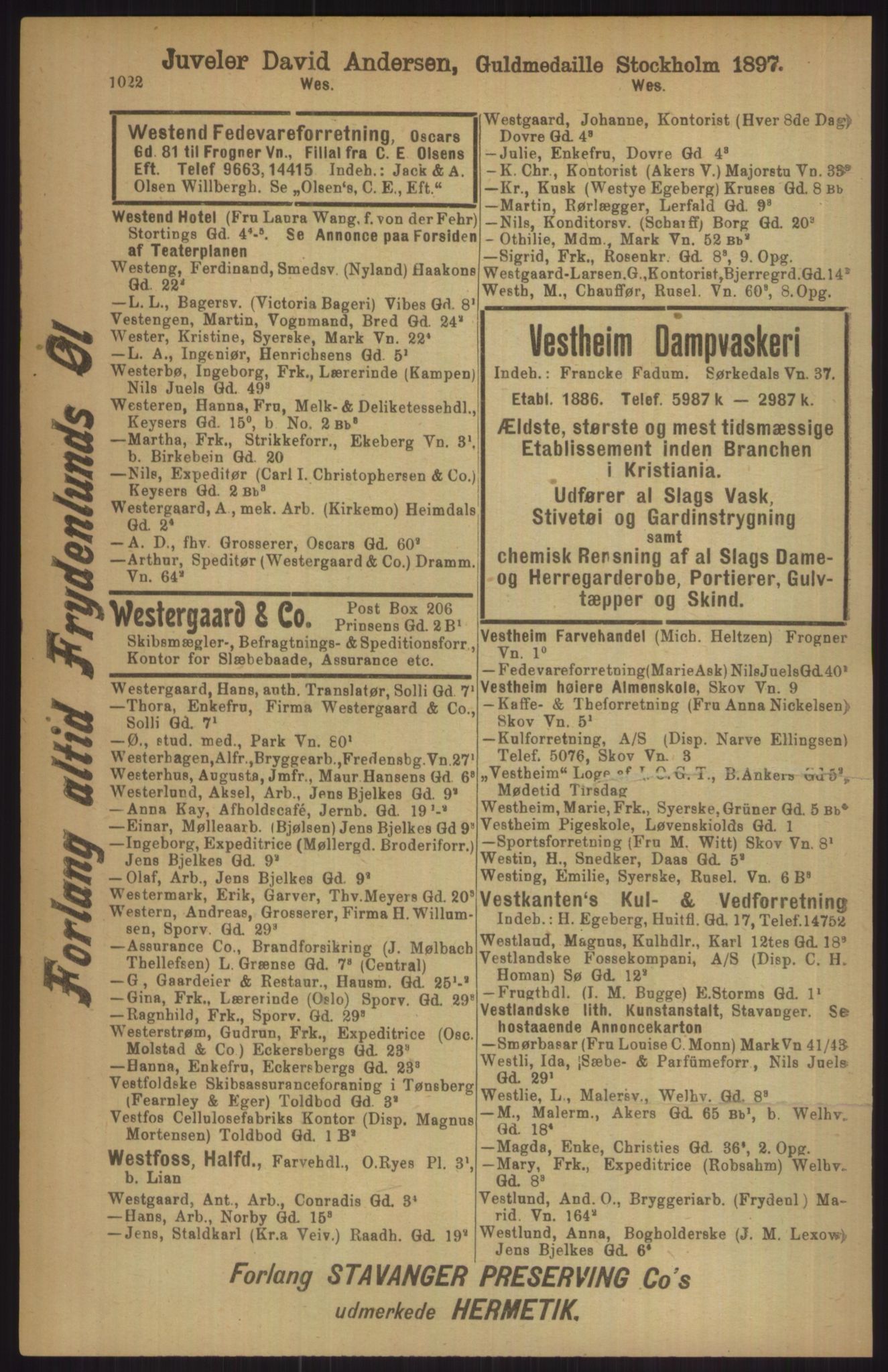 Kristiania/Oslo adressebok, PUBL/-, 1911, p. 1022