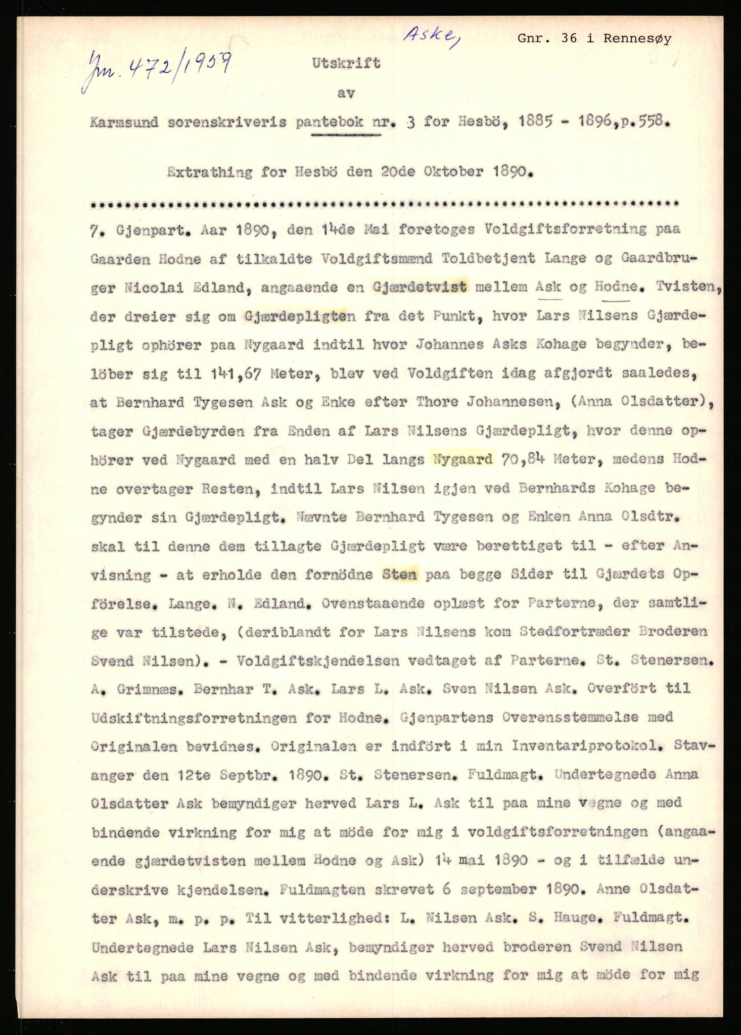 Statsarkivet i Stavanger, AV/SAST-A-101971/03/Y/Yj/L0002: Avskrifter sortert etter gårdsnavn: Amdal indre - Askeland, 1750-1930, p. 564