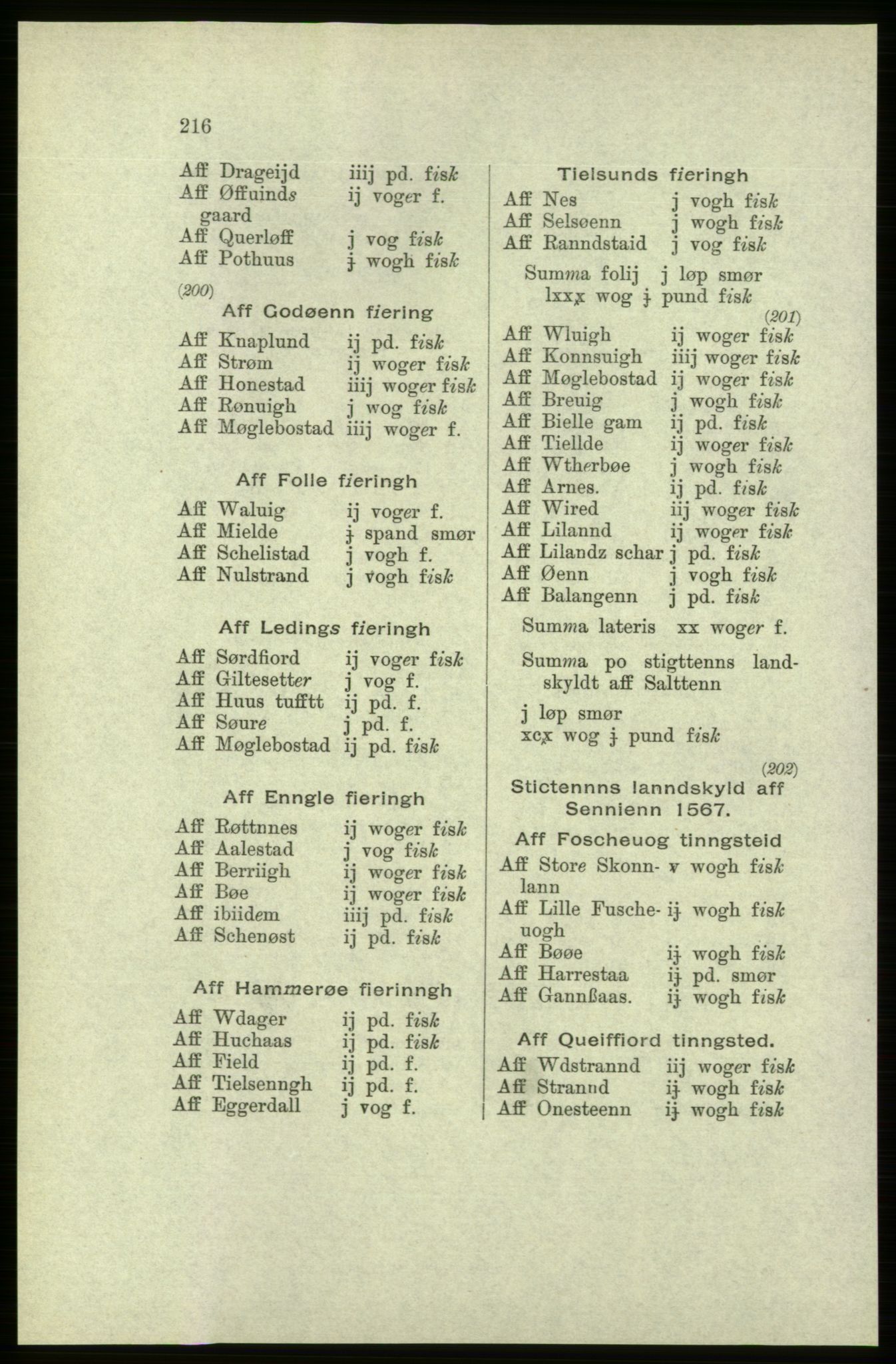 Publikasjoner utgitt av Arkivverket, PUBL/PUBL-001/C/0005: Bind 5: Rekneskap for Bergenhus len 1566-1567: B. Utgift C. Dei nordlandske lena og Finnmark D. Ekstrakt, 1566-1567, p. 216