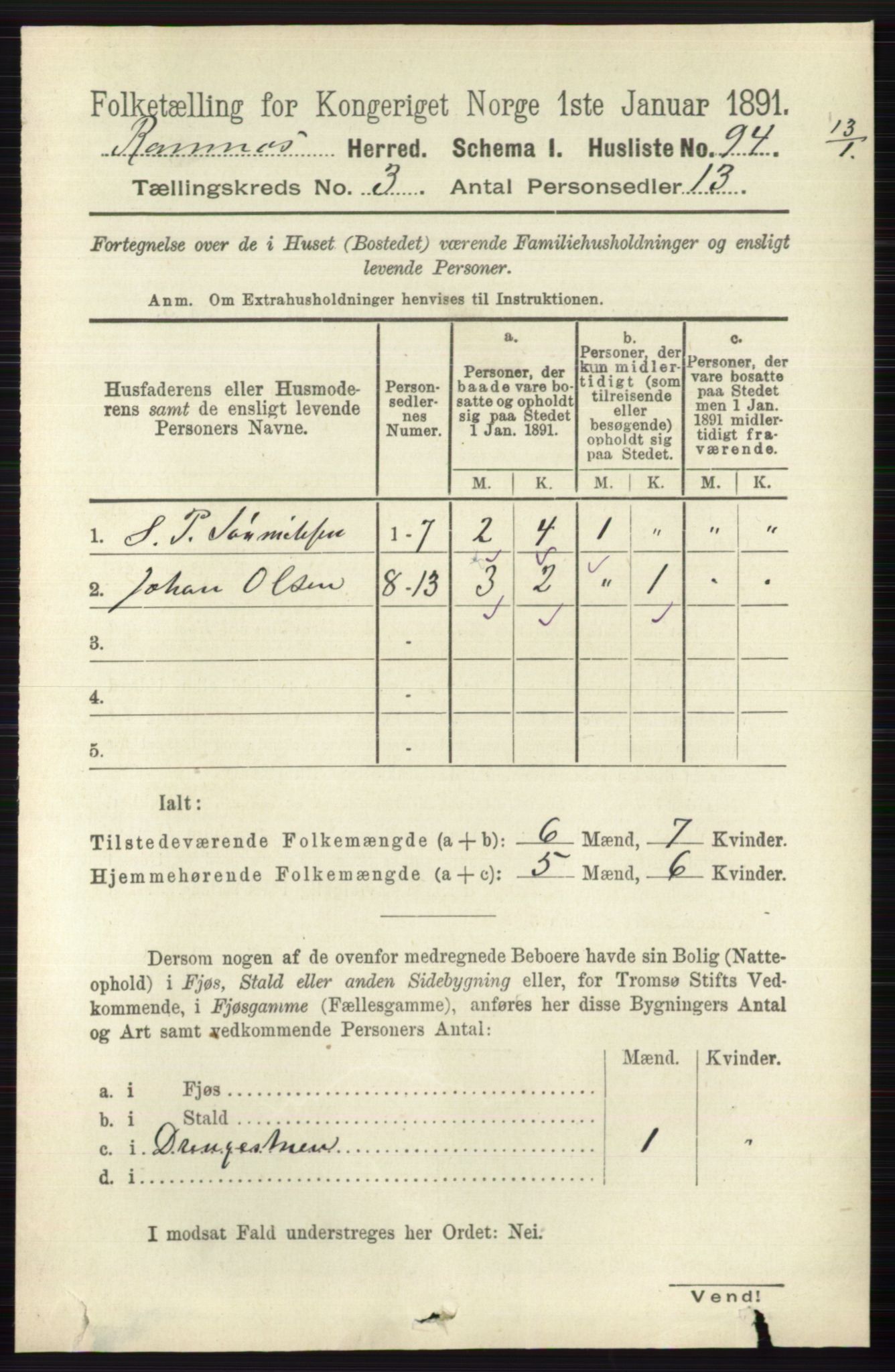 RA, 1891 census for 0718 Ramnes, 1891, p. 1298