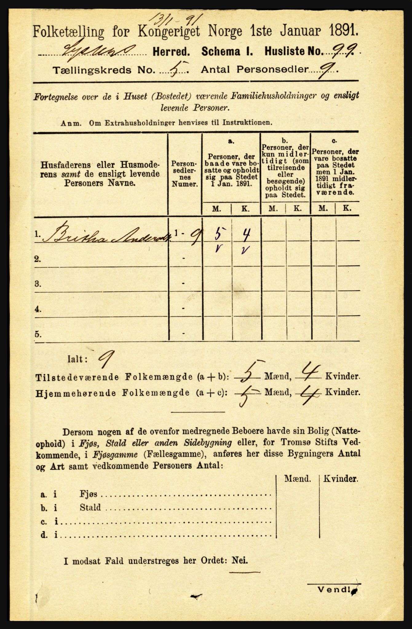 RA, 1891 census for 1426 Luster, 1891, p. 1586