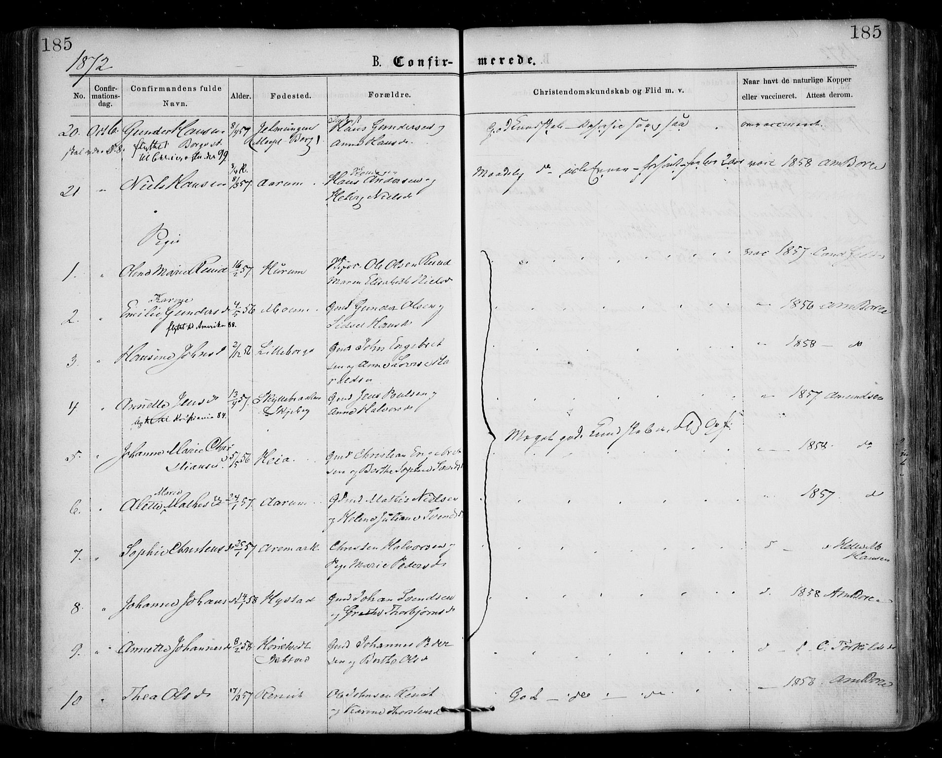 Borge prestekontor Kirkebøker, AV/SAO-A-10903/F/Fa/L0006: Parish register (official) no. I 6, 1861-1874, p. 185