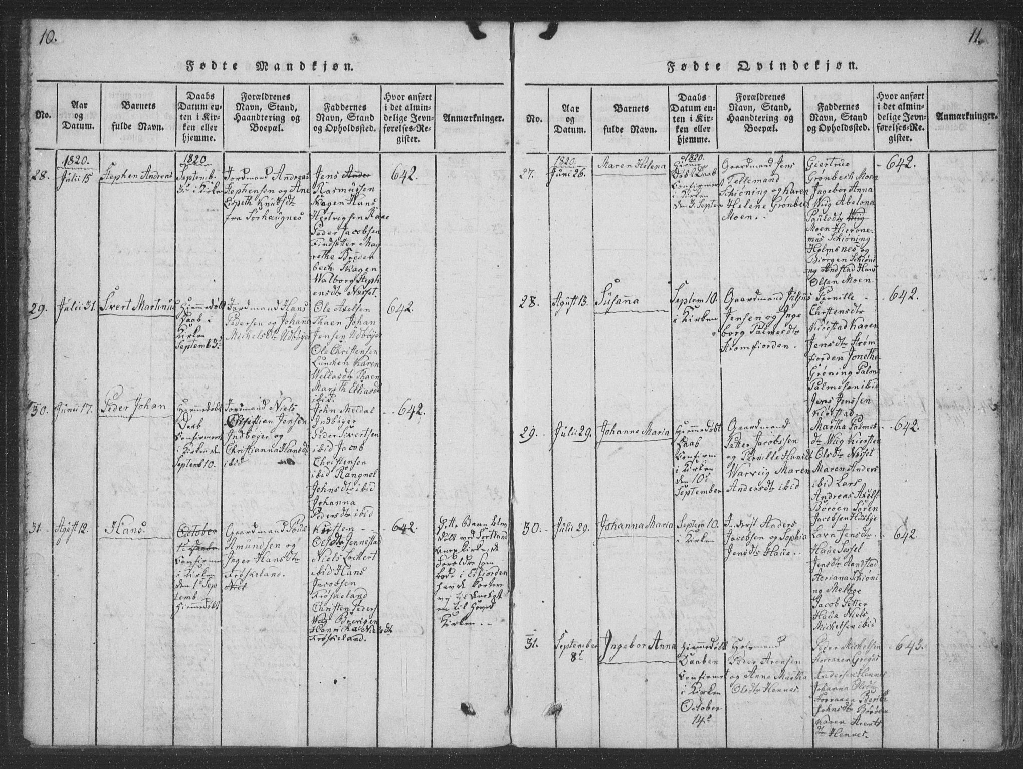 Ministerialprotokoller, klokkerbøker og fødselsregistre - Nordland, AV/SAT-A-1459/888/L1262: Parish register (copy) no. 888C01, 1820-1836, p. 10-11