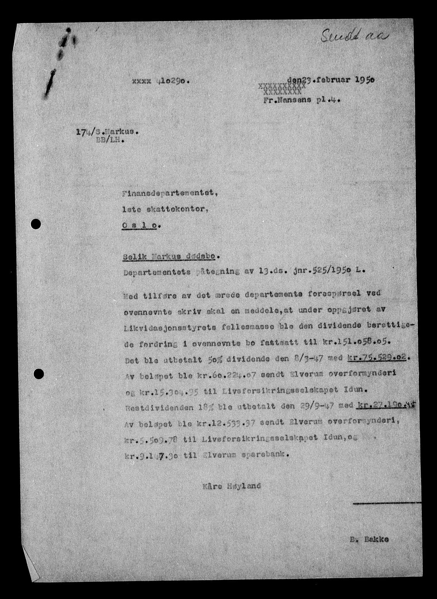 Justisdepartementet, Tilbakeføringskontoret for inndratte formuer, AV/RA-S-1564/H/Hc/Hcc/L0962: --, 1945-1947, p. 5