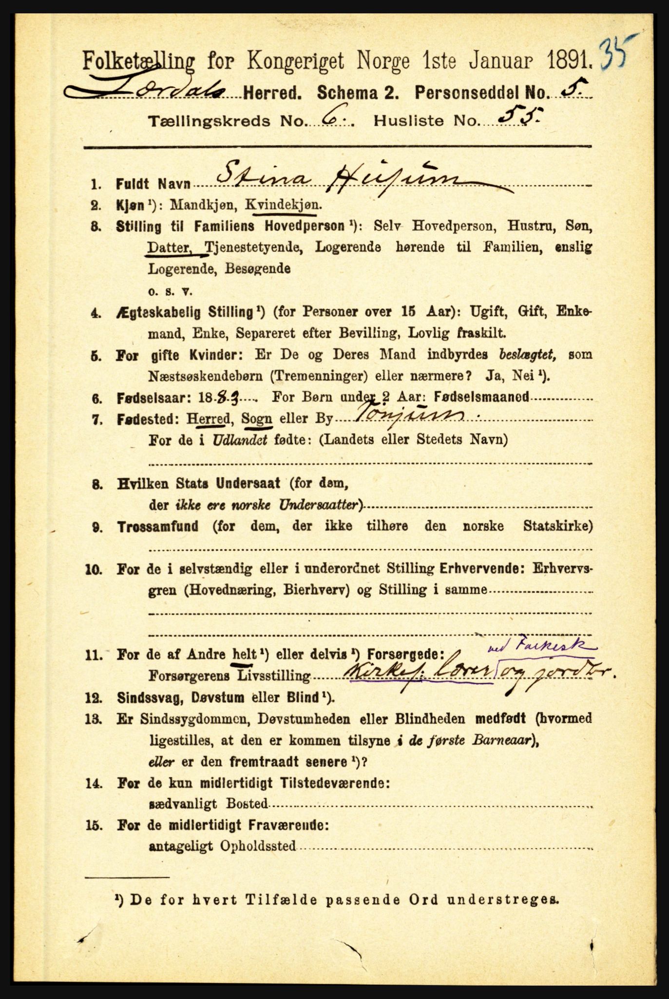 RA, 1891 census for 1422 Lærdal, 1891, p. 742