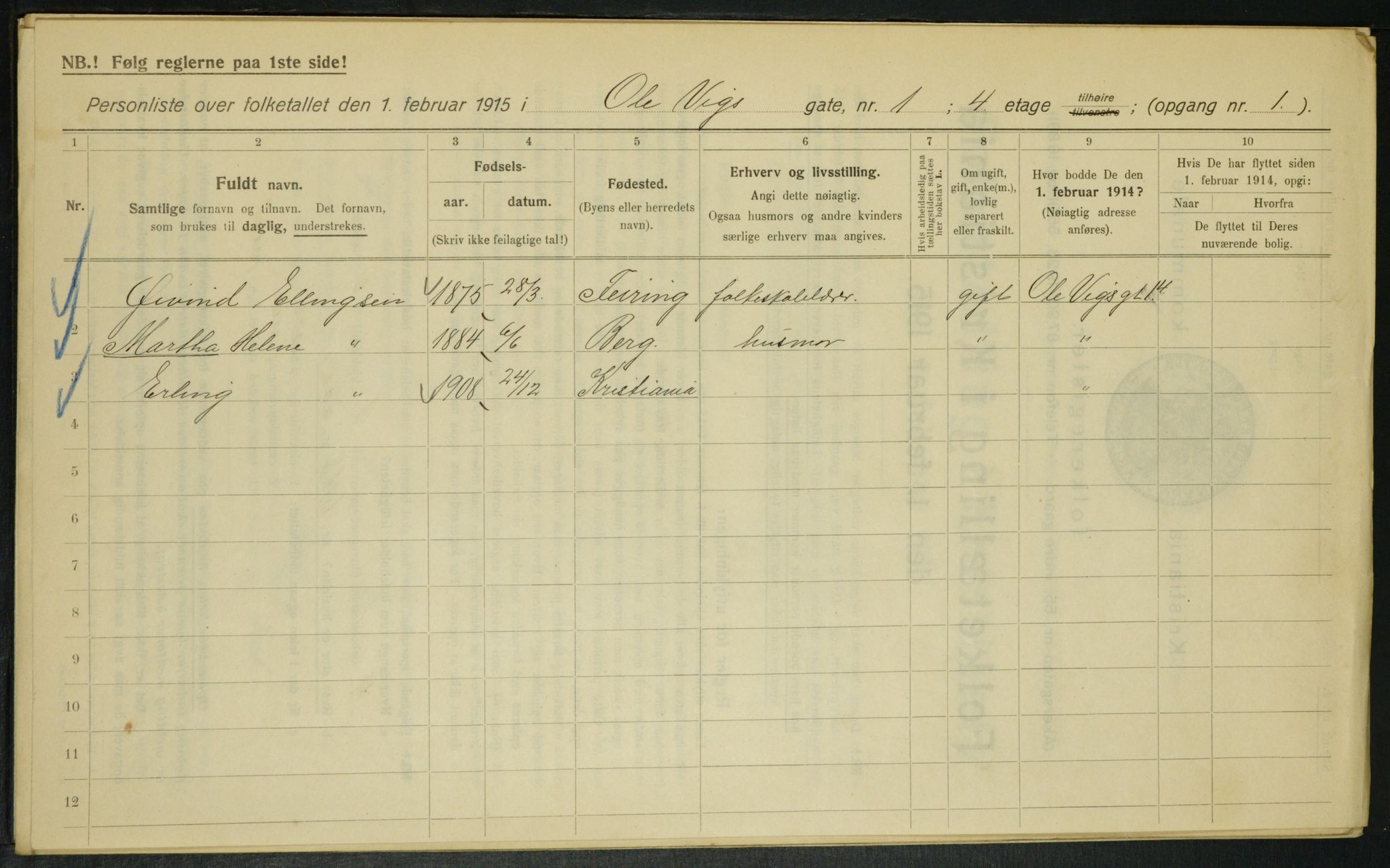 OBA, Municipal Census 1915 for Kristiania, 1915, p. 74852