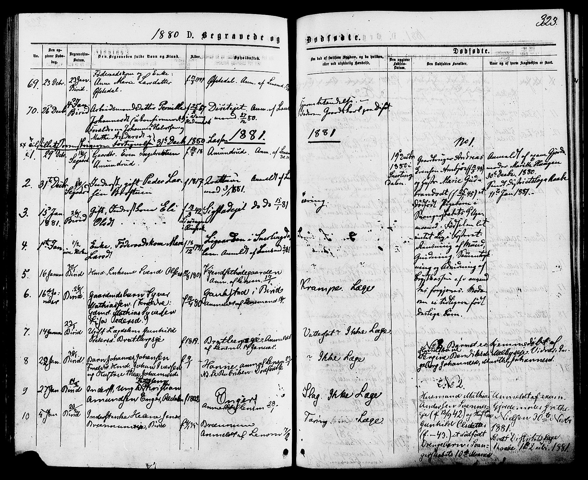 Biri prestekontor, SAH/PREST-096/H/Ha/Haa/L0006: Parish register (official) no. 6, 1877-1886, p. 323