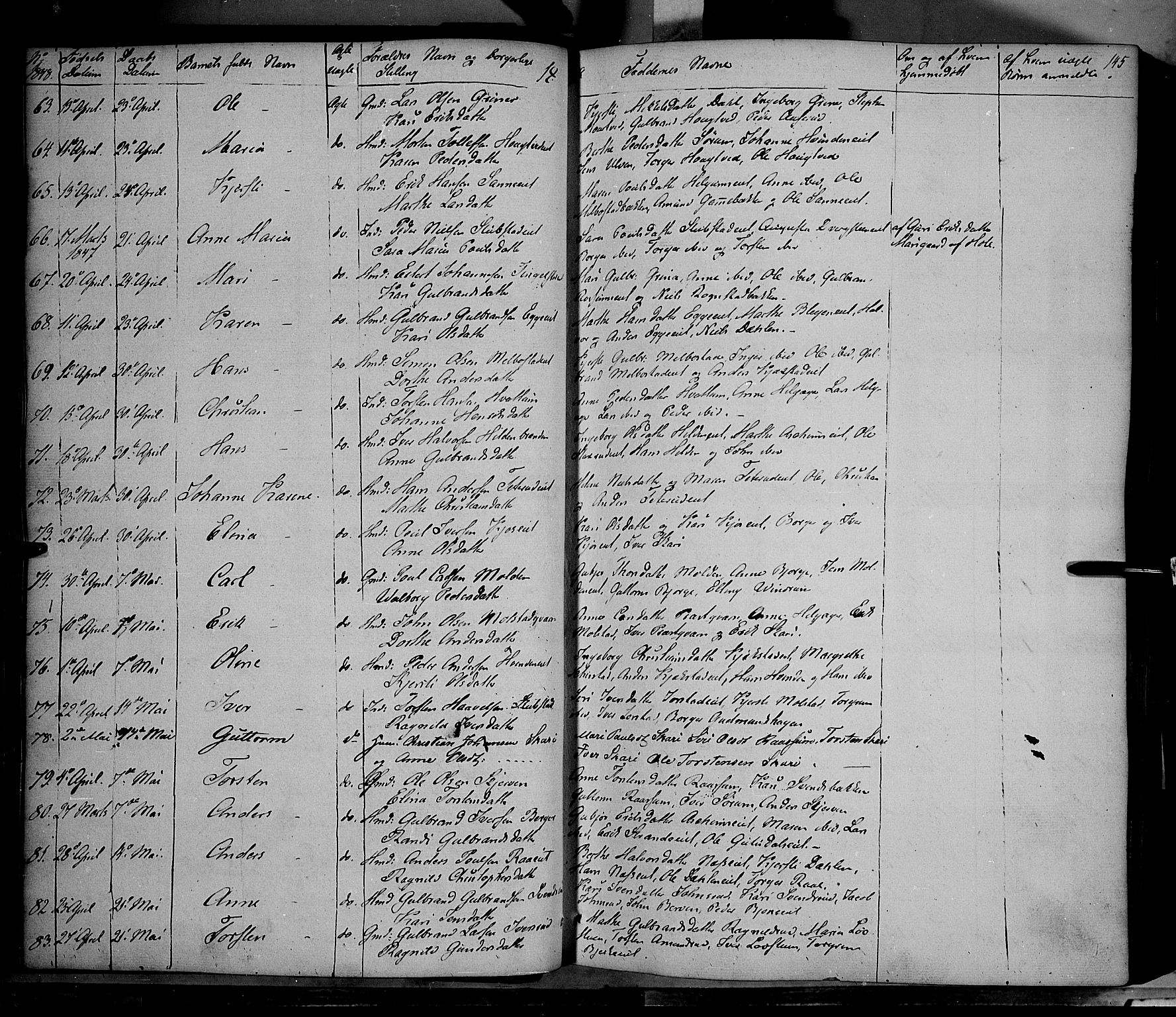 Gran prestekontor, AV/SAH-PREST-112/H/Ha/Haa/L0011: Parish register (official) no. 11, 1842-1856, p. 144-145