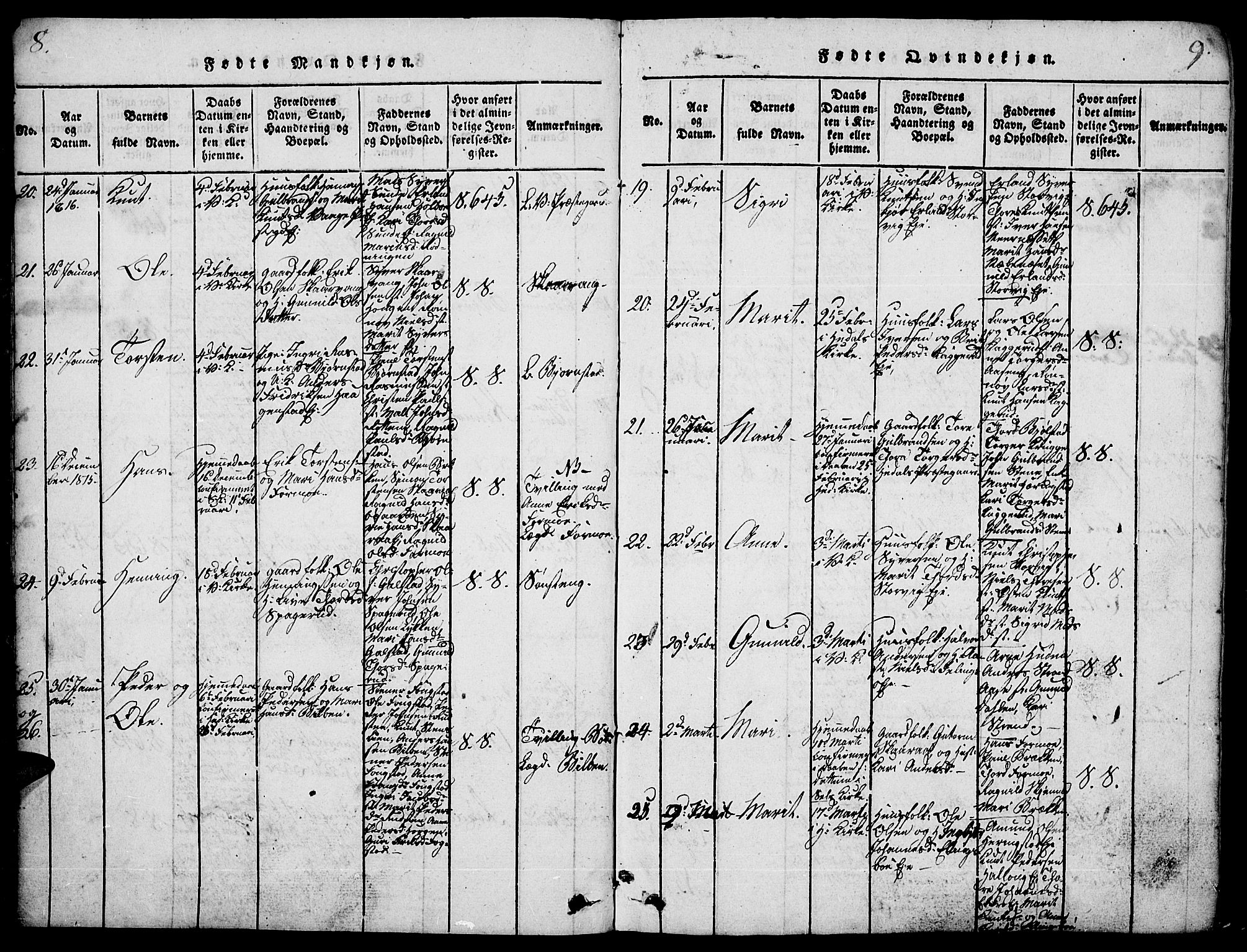 Vågå prestekontor, SAH/PREST-076/H/Ha/Haa/L0003: Parish register (official) no. 3, 1815-1827, p. 8-9