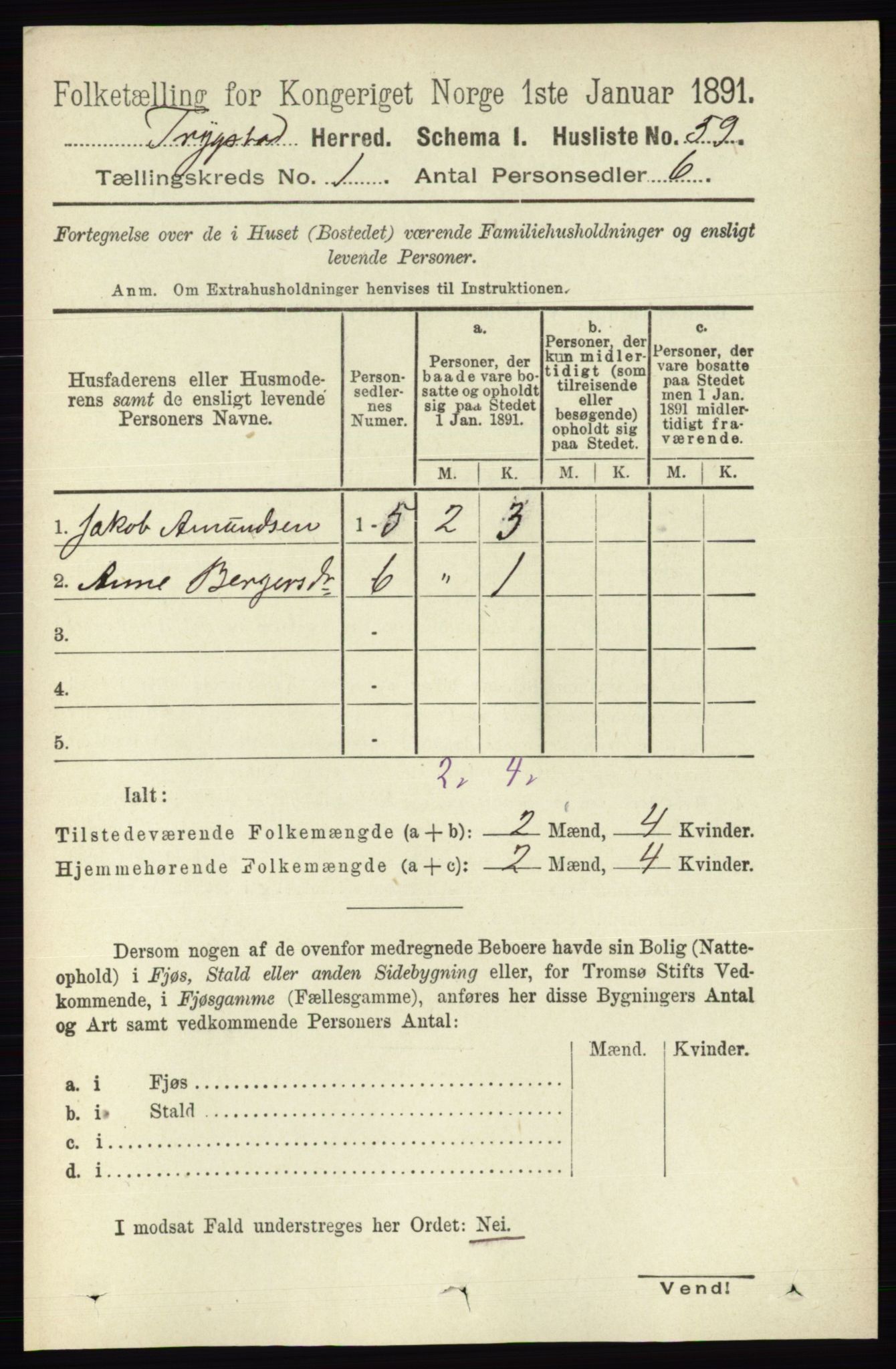 RA, 1891 Census for 0122 Trøgstad, 1891, p. 87