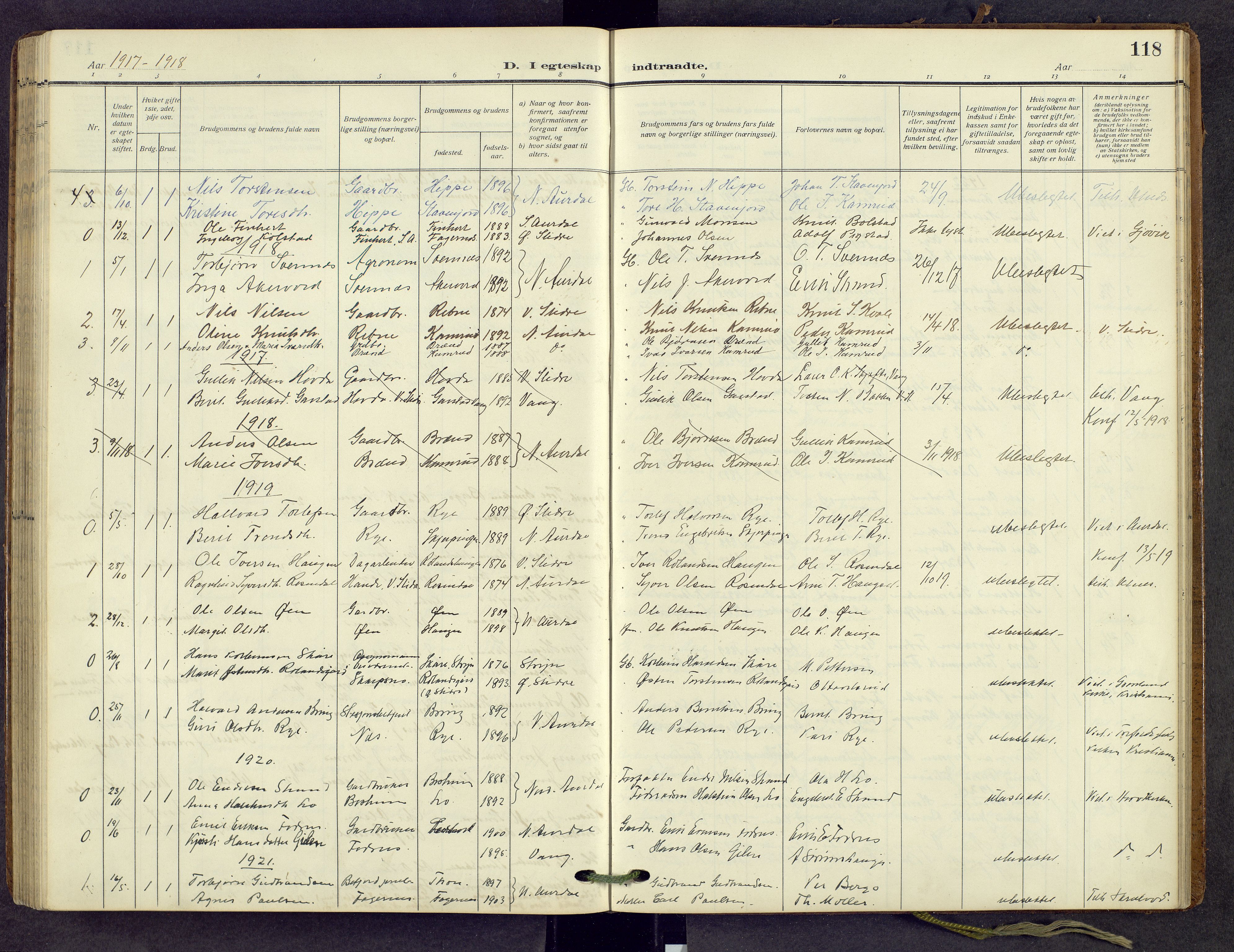 Nord-Aurdal prestekontor, SAH/PREST-132/H/Ha/Hab/L0013: Parish register (copy) no. 13, 1911-1948, p. 118