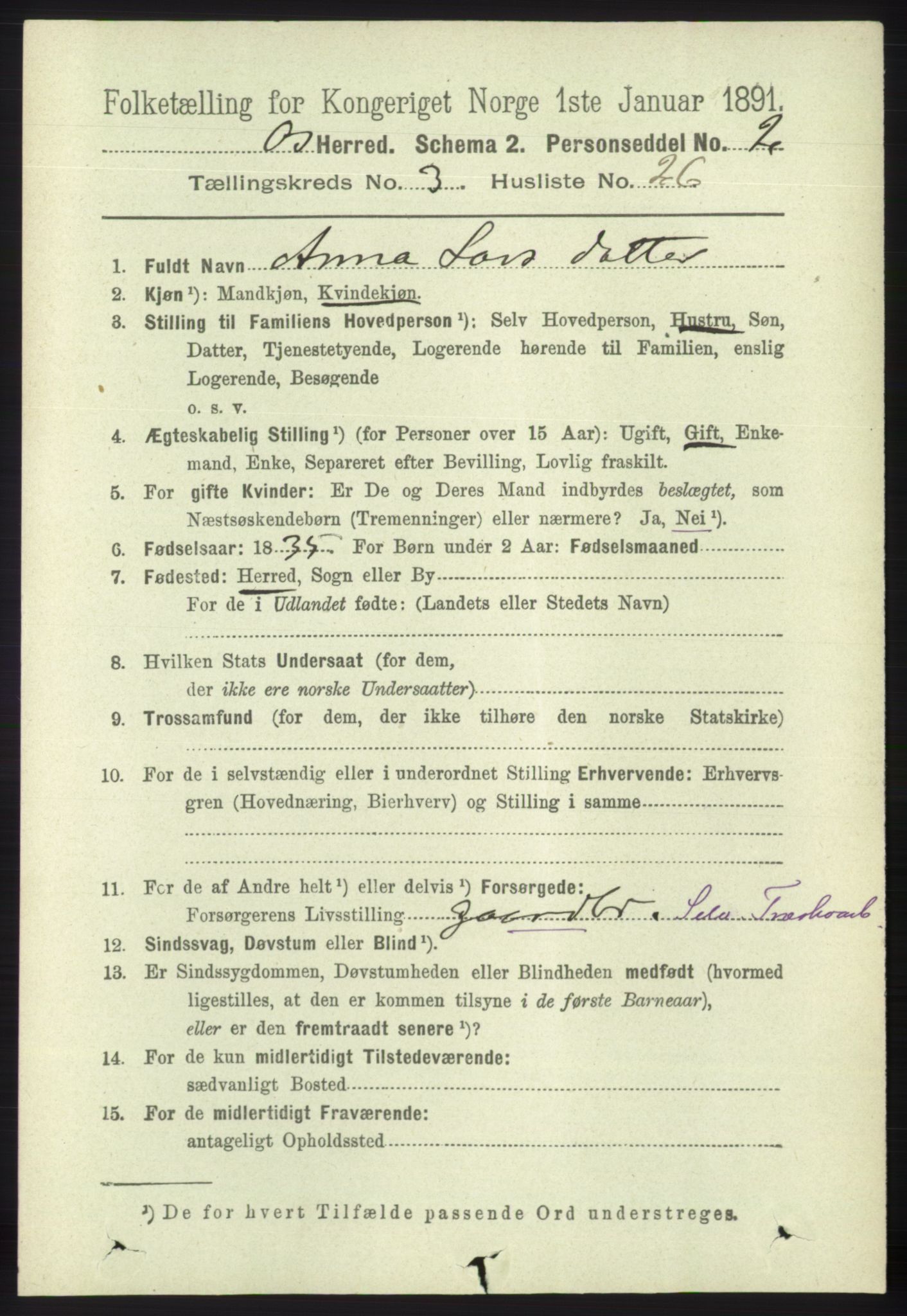 RA, 1891 census for 1243 Os, 1891, p. 1037