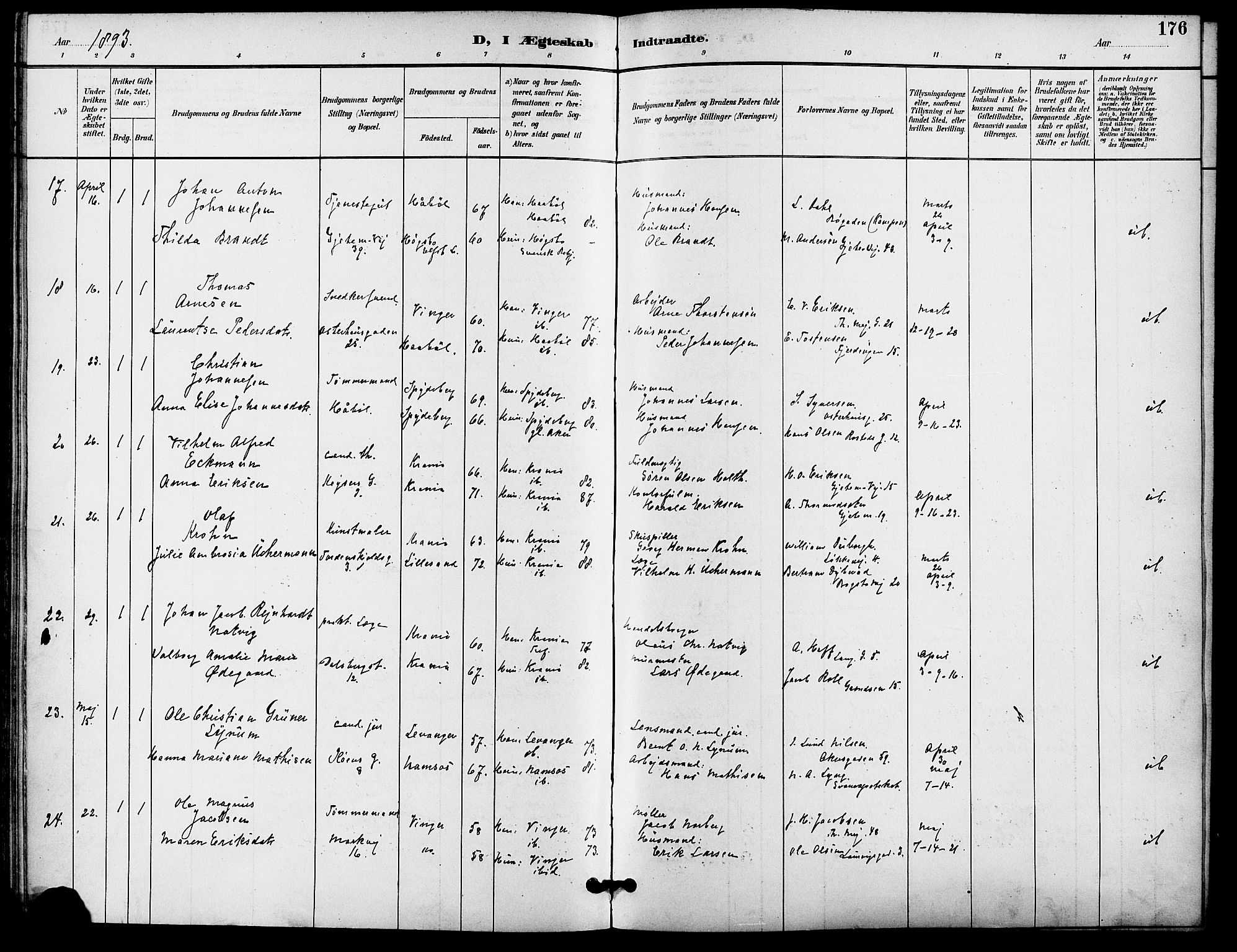 Gamle Aker prestekontor Kirkebøker, SAO/A-10617a/F/L0009: Parish register (official) no. 9, 1890-1898, p. 176