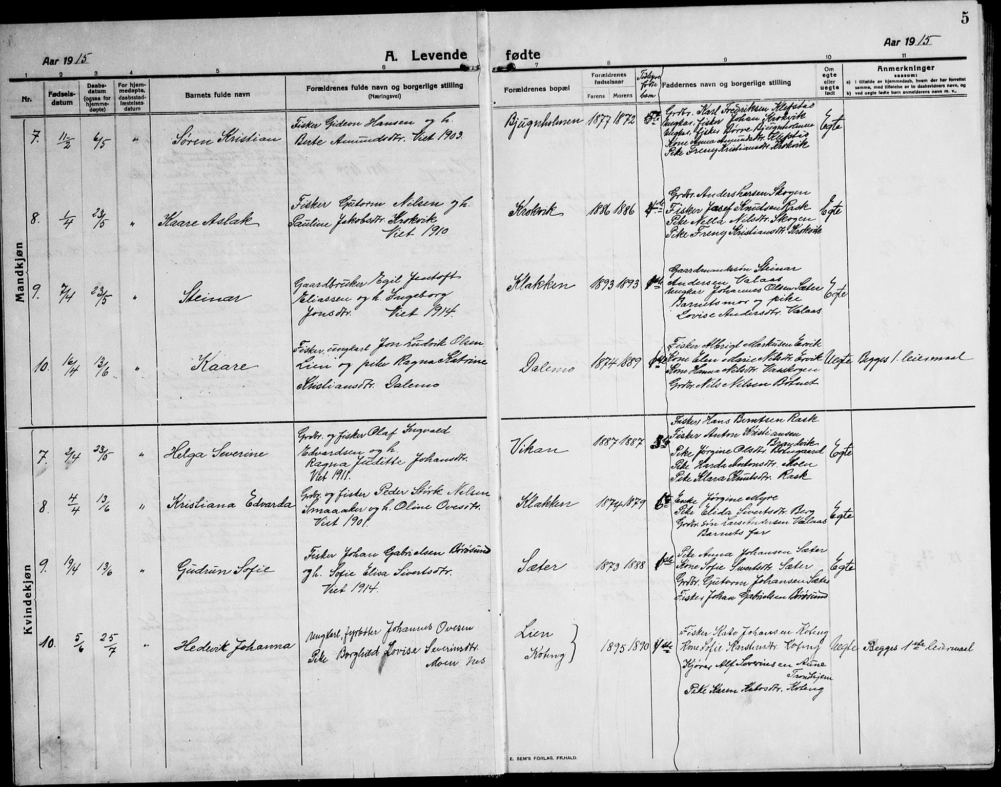 Ministerialprotokoller, klokkerbøker og fødselsregistre - Sør-Trøndelag, AV/SAT-A-1456/651/L0648: Parish register (copy) no. 651C02, 1915-1945, p. 5