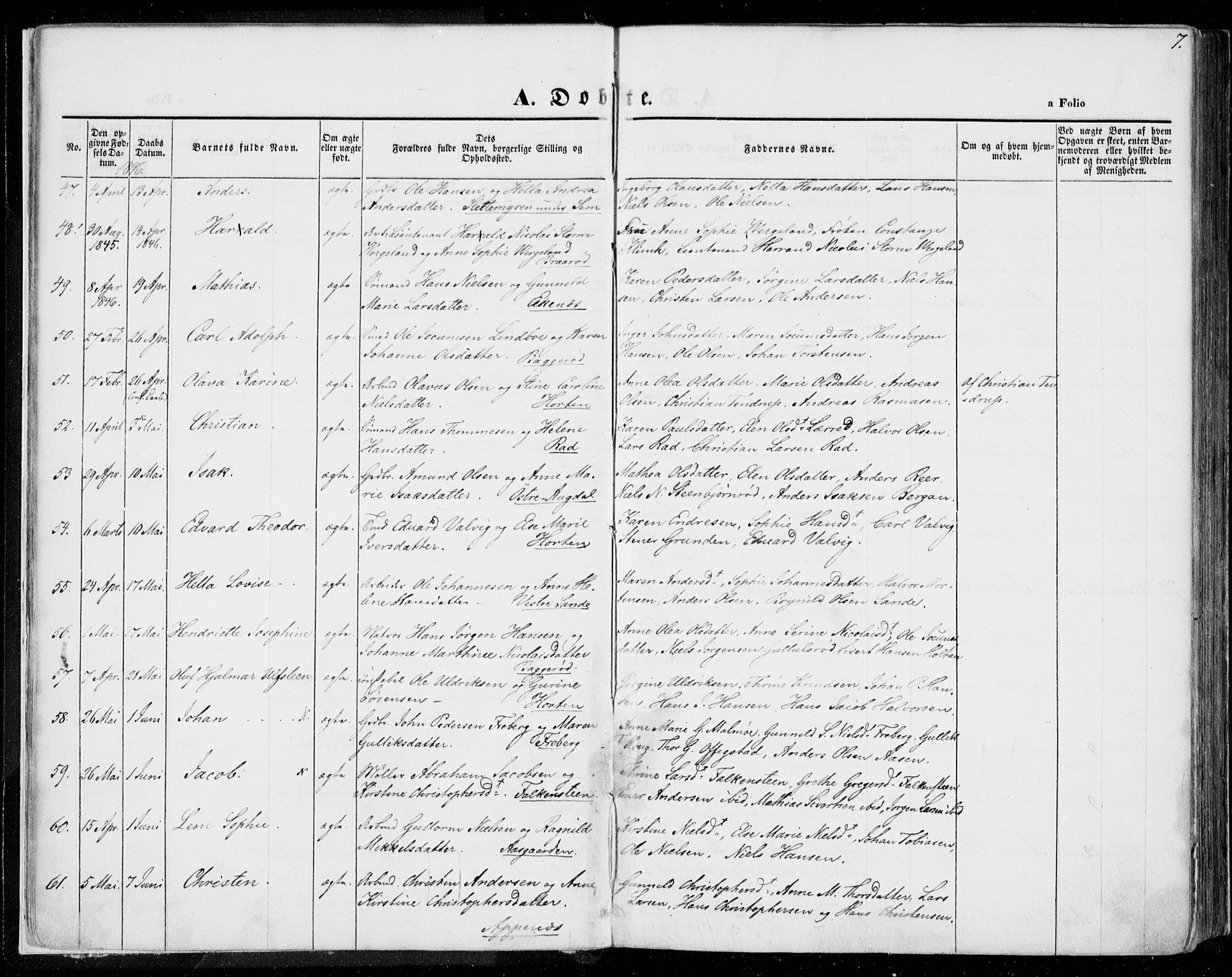 Borre kirkebøker, SAKO/A-338/F/Fa/L0005: Parish register (official) no. I 5, 1845-1851, p. 7