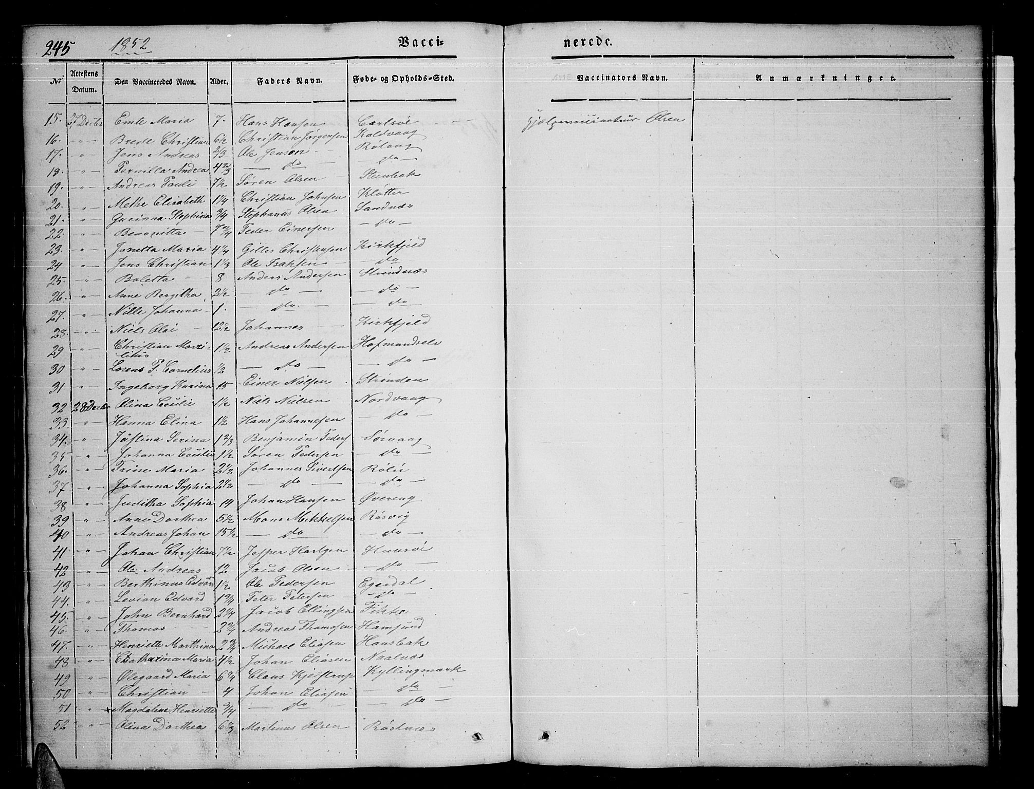 Ministerialprotokoller, klokkerbøker og fødselsregistre - Nordland, AV/SAT-A-1459/859/L0856: Parish register (copy) no. 859C02, 1843-1854, p. 245