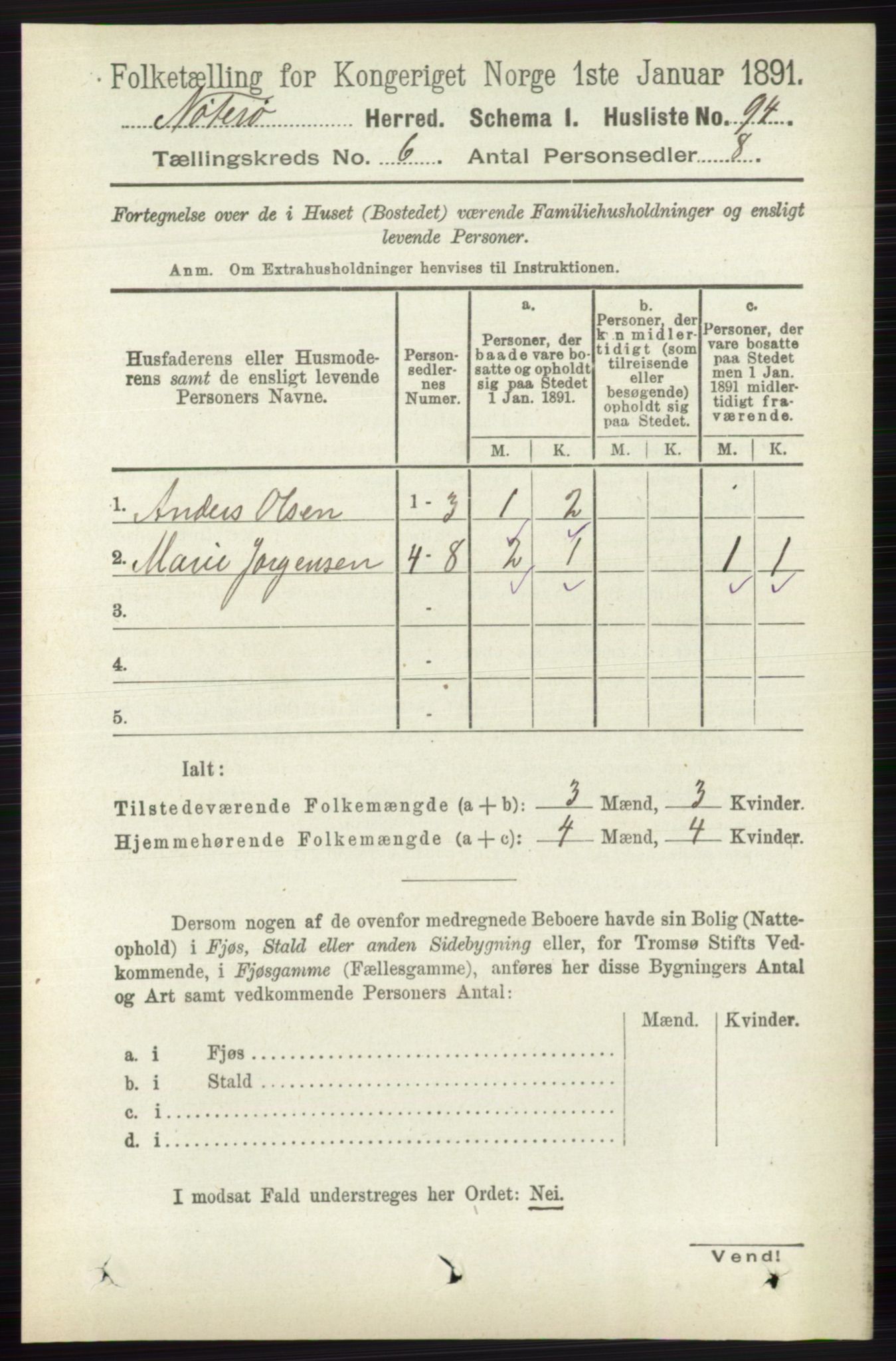 RA, 1891 census for 0722 Nøtterøy, 1891, p. 2843