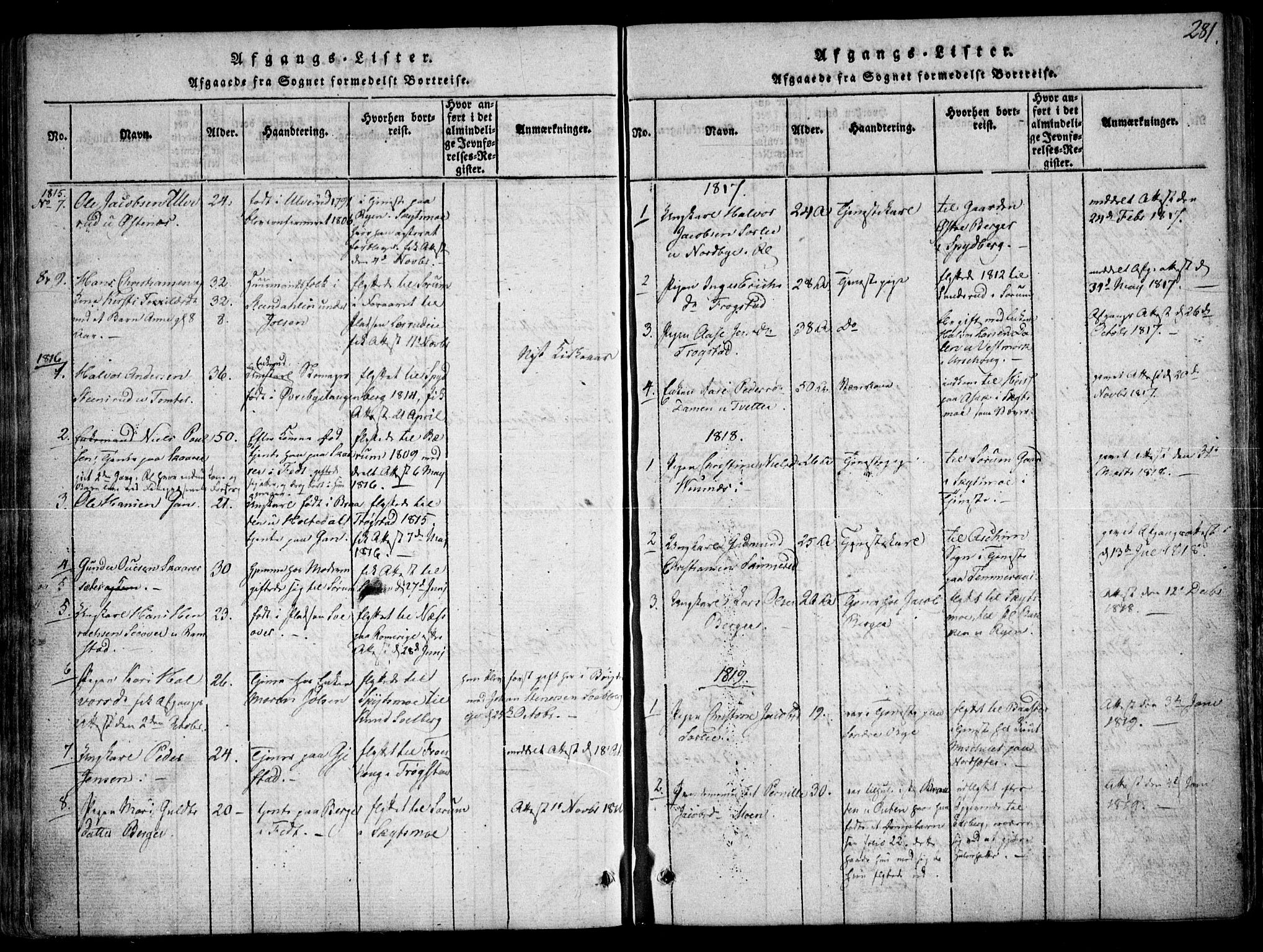 Fet prestekontor Kirkebøker, AV/SAO-A-10370a/F/Fa/L0008: Parish register (official) no. I 8, 1815-1842, p. 281