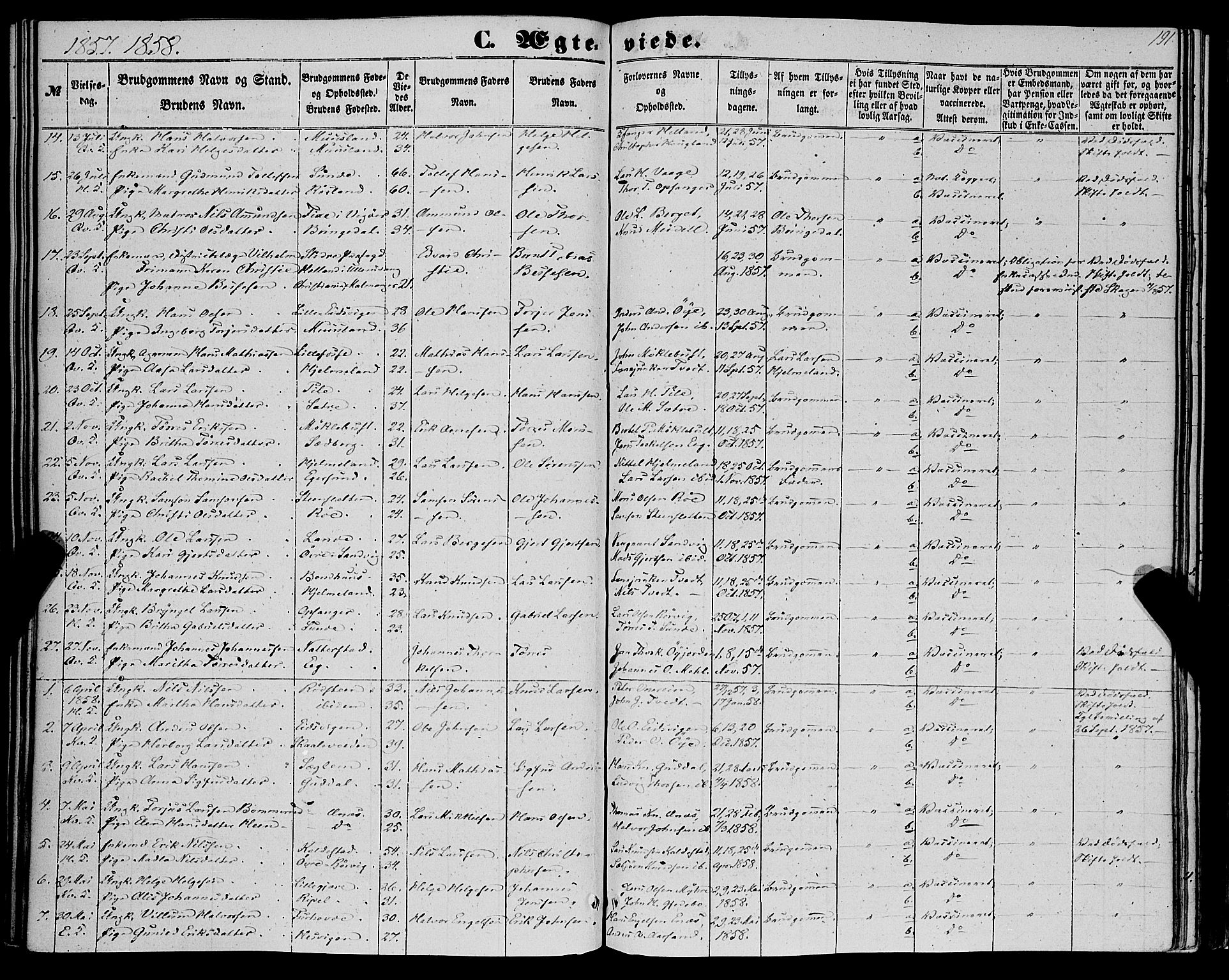 Kvinnherad sokneprestembete, SAB/A-76401/H/Haa: Parish register (official) no. A 8, 1854-1872, p. 191