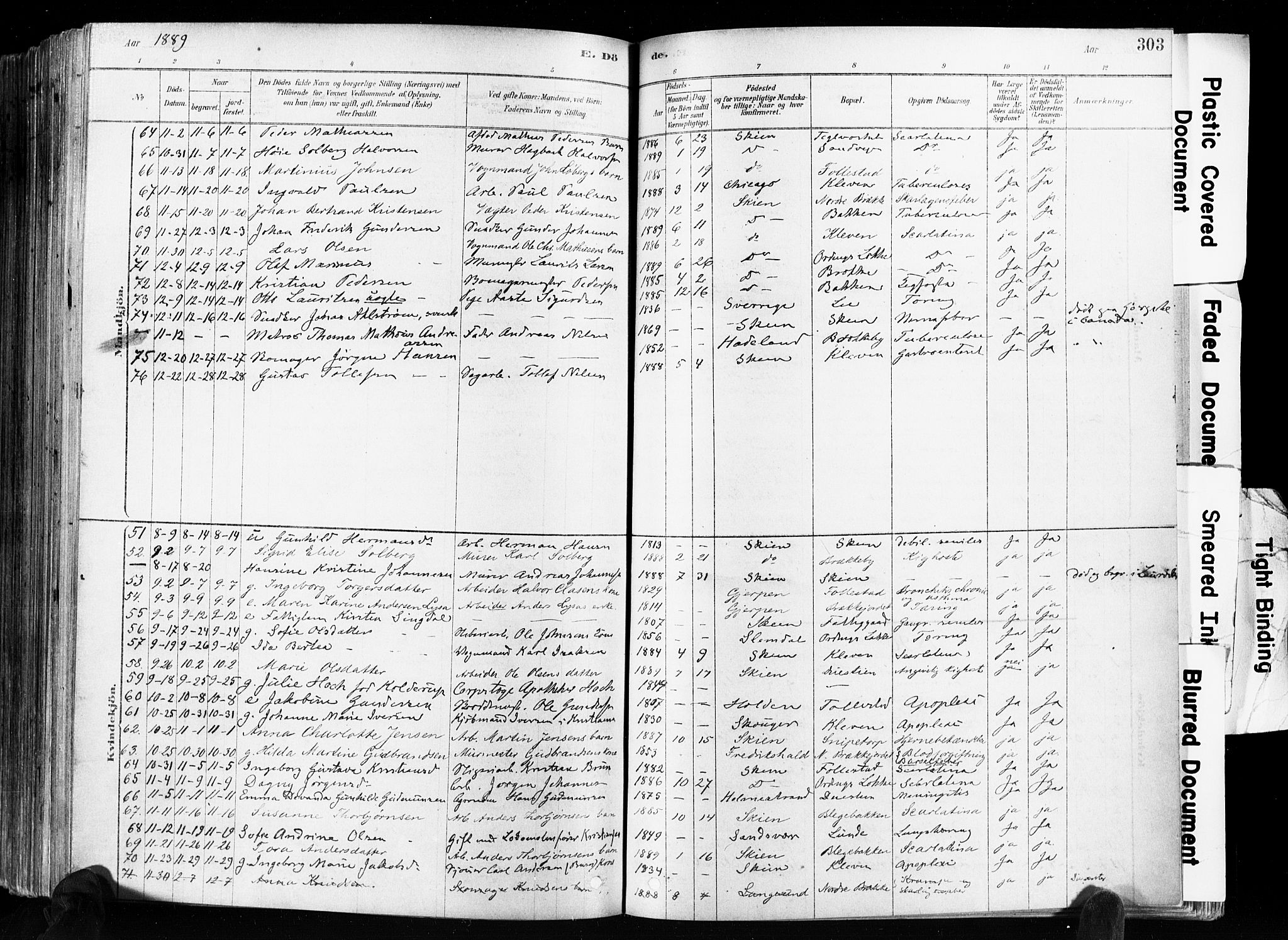 Skien kirkebøker, AV/SAKO-A-302/F/Fa/L0009: Parish register (official) no. 9, 1878-1890, p. 303