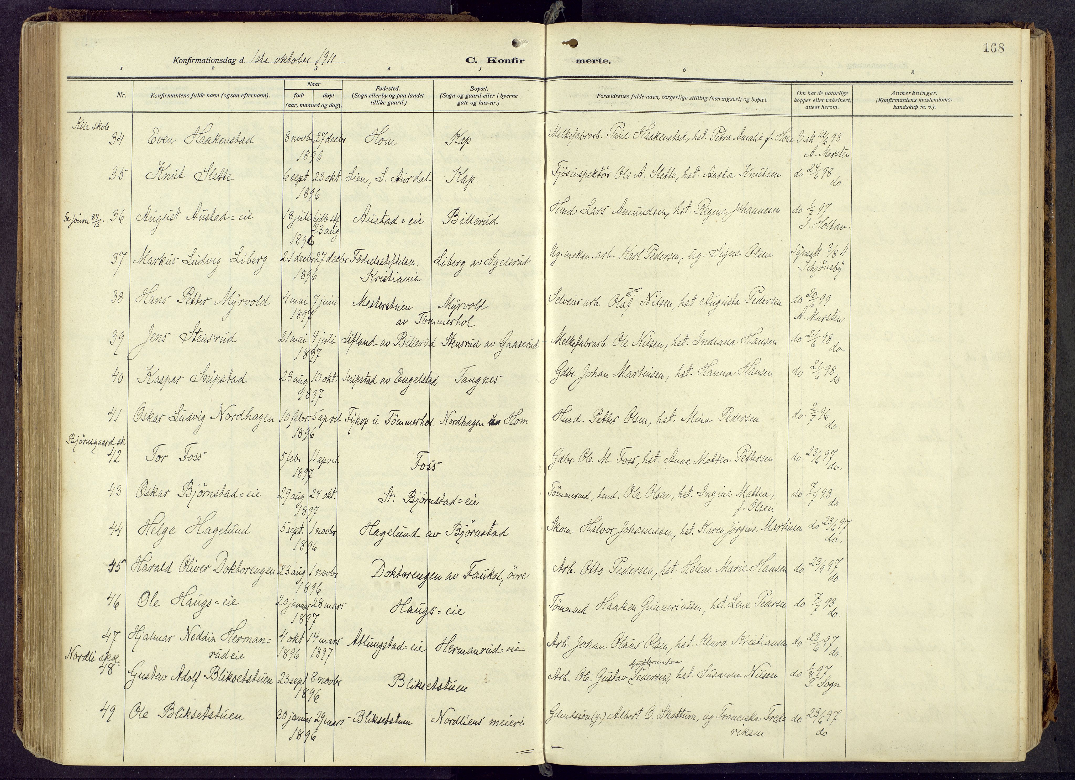 Østre Toten prestekontor, AV/SAH-PREST-104/H/Ha/Haa/L0010: Parish register (official) no. 10, 1910-1920, p. 168