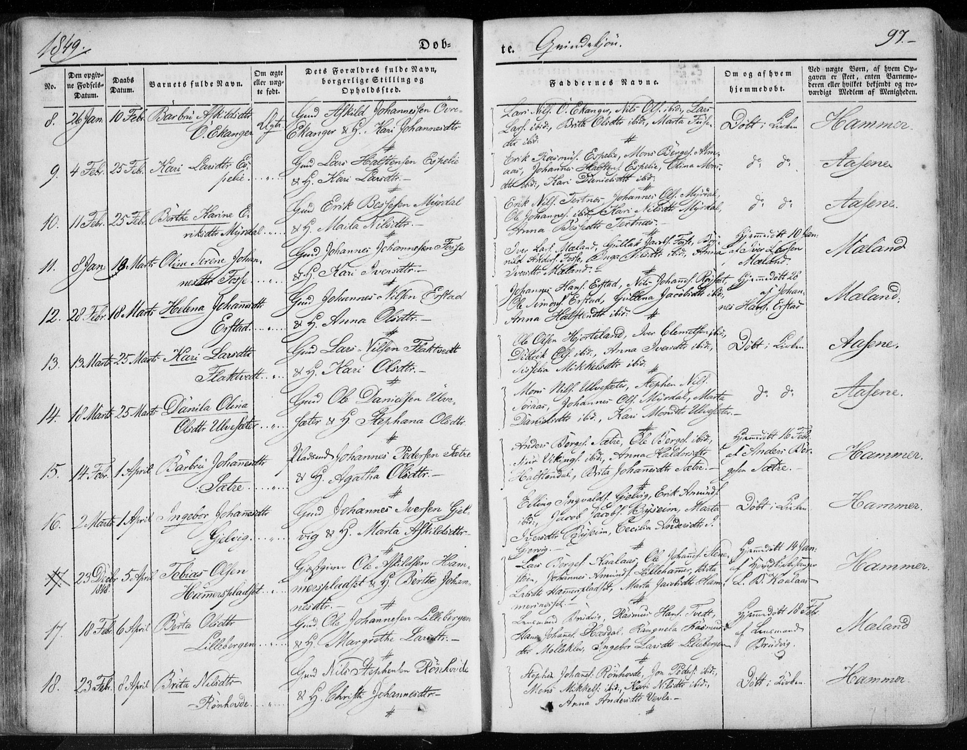 Hamre sokneprestembete, AV/SAB-A-75501/H/Ha/Haa/Haaa/L0013: Parish register (official) no. A 13, 1846-1857, p. 97