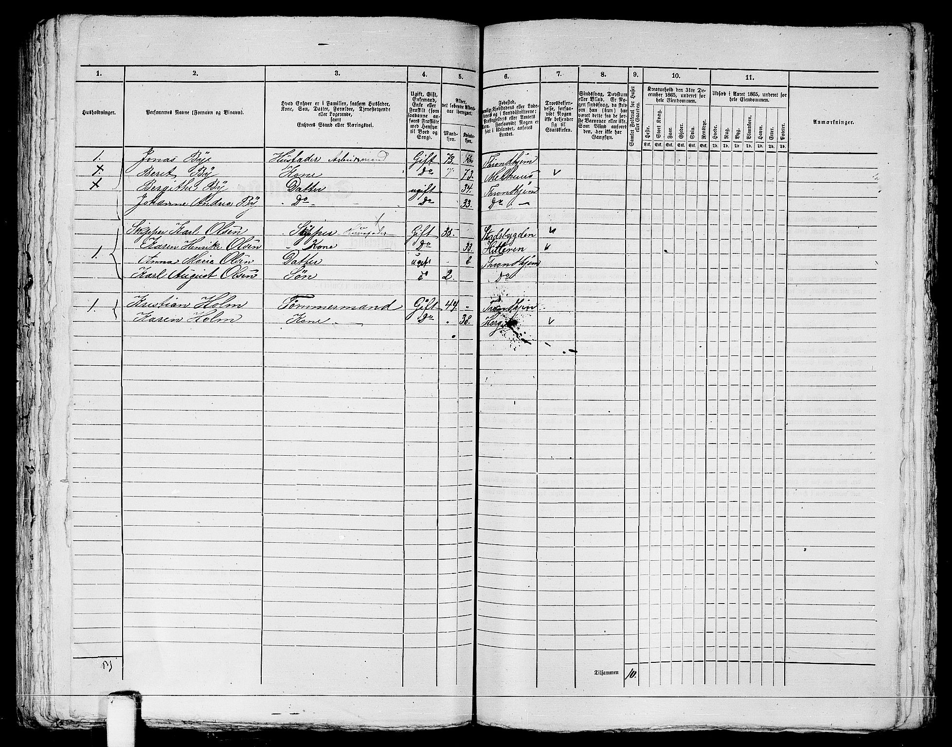 RA, 1865 census for Trondheim, 1865, p. 1332