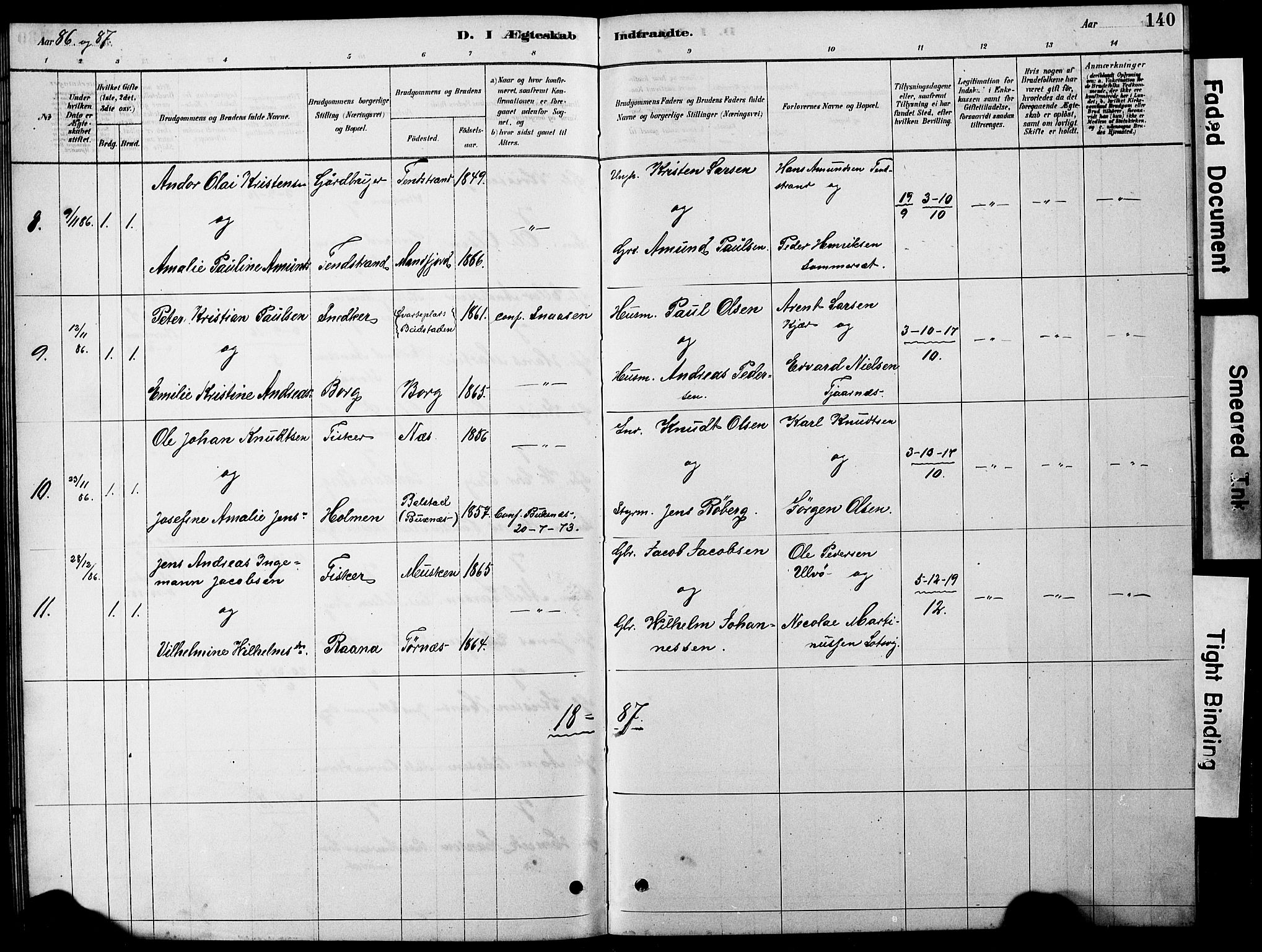 Ministerialprotokoller, klokkerbøker og fødselsregistre - Nordland, AV/SAT-A-1459/861/L0875: Parish register (copy) no. 861C01, 1879-1887, p. 140