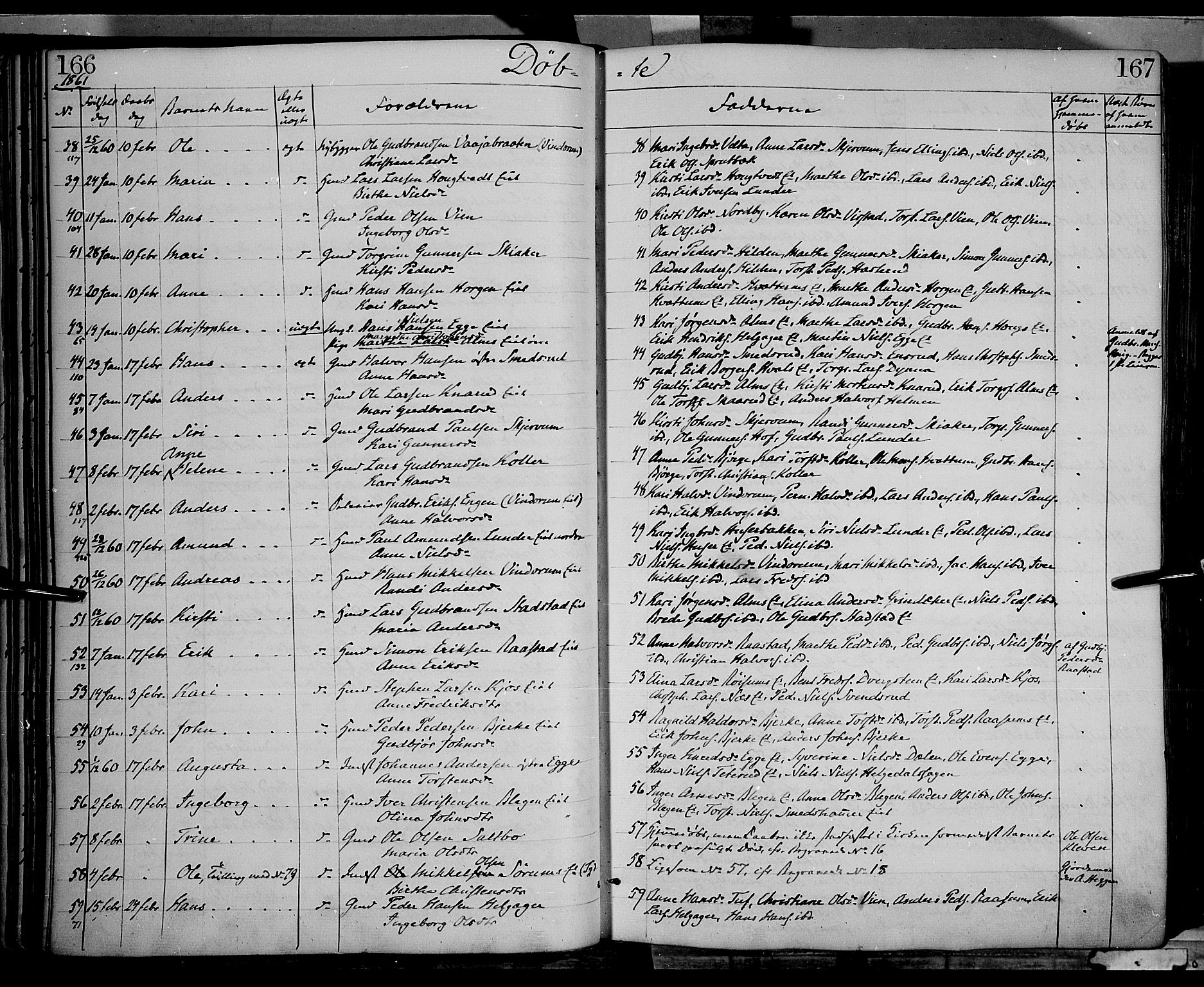 Gran prestekontor, AV/SAH-PREST-112/H/Ha/Haa/L0012: Parish register (official) no. 12, 1856-1874, p. 166-167