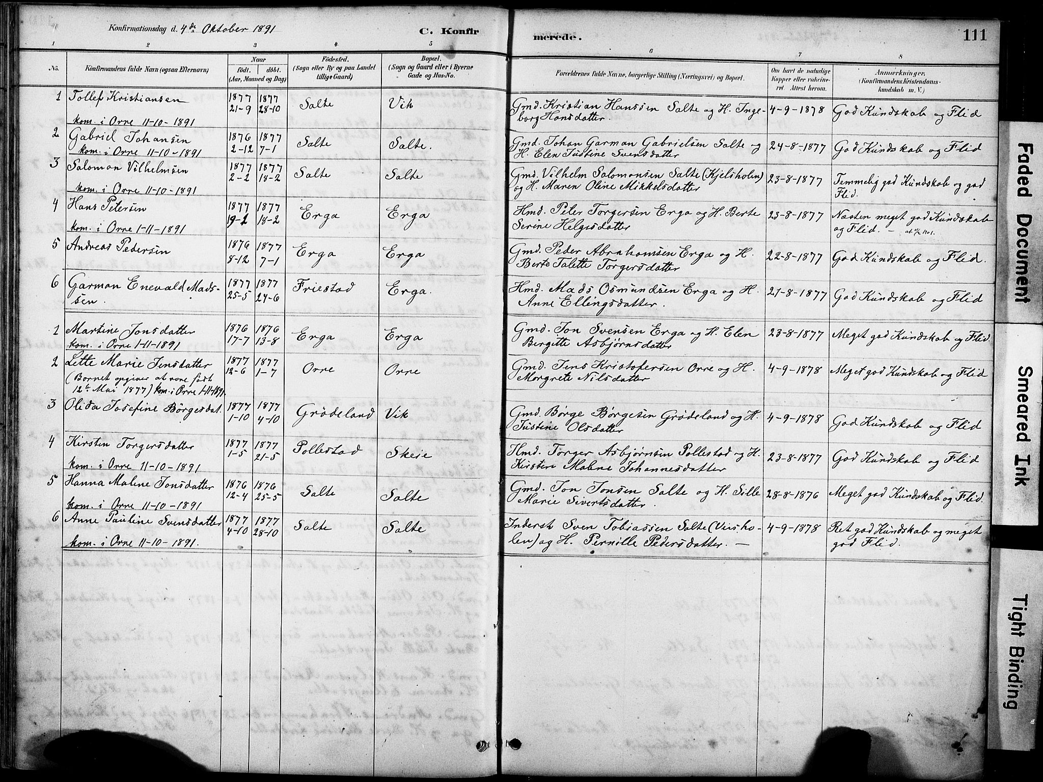 Klepp sokneprestkontor, SAST/A-101803/001/3/30BA/L0007: Parish register (official) no. A 8, 1886-1912, p. 111