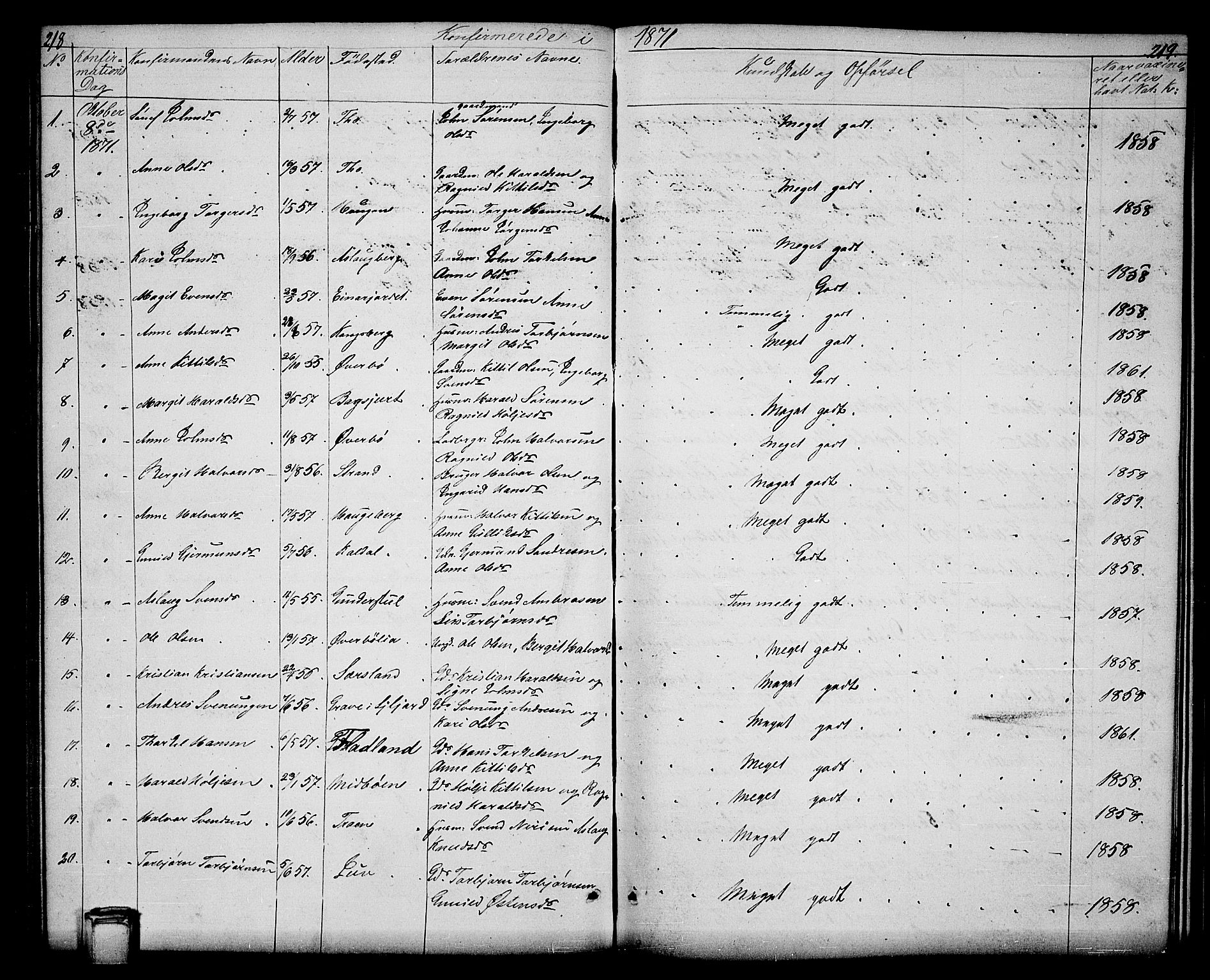 Hjartdal kirkebøker, SAKO/A-270/G/Ga/L0002: Parish register (copy) no. I 2, 1854-1888, p. 218-219