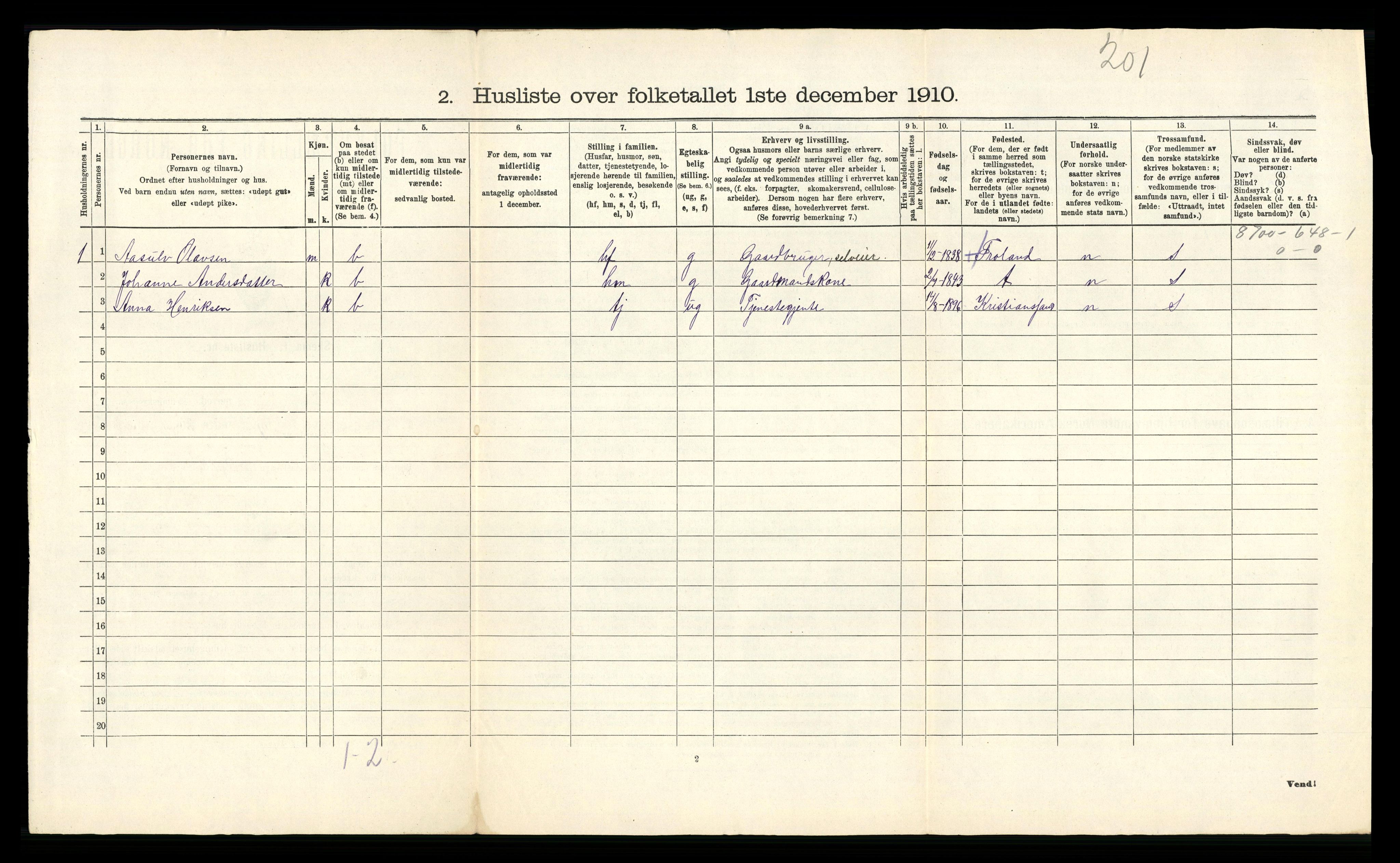 RA, 1910 census for Øyestad, 1910, p. 117