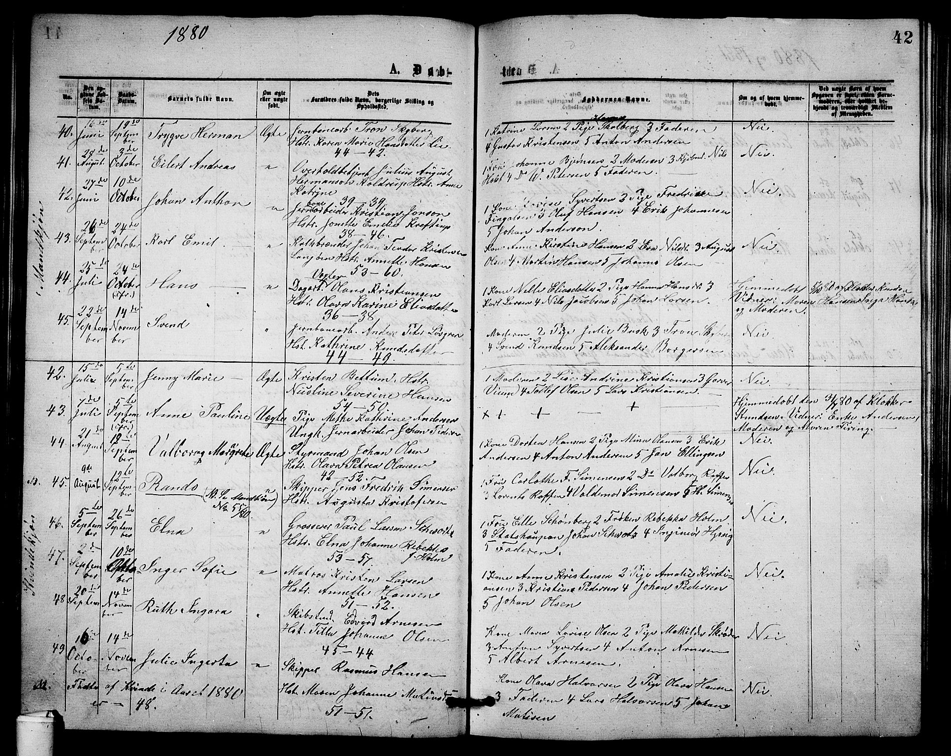 Holmestrand kirkebøker, AV/SAKO-A-346/G/Ga/L0004: Parish register (copy) no. 4, 1874-1888, p. 42