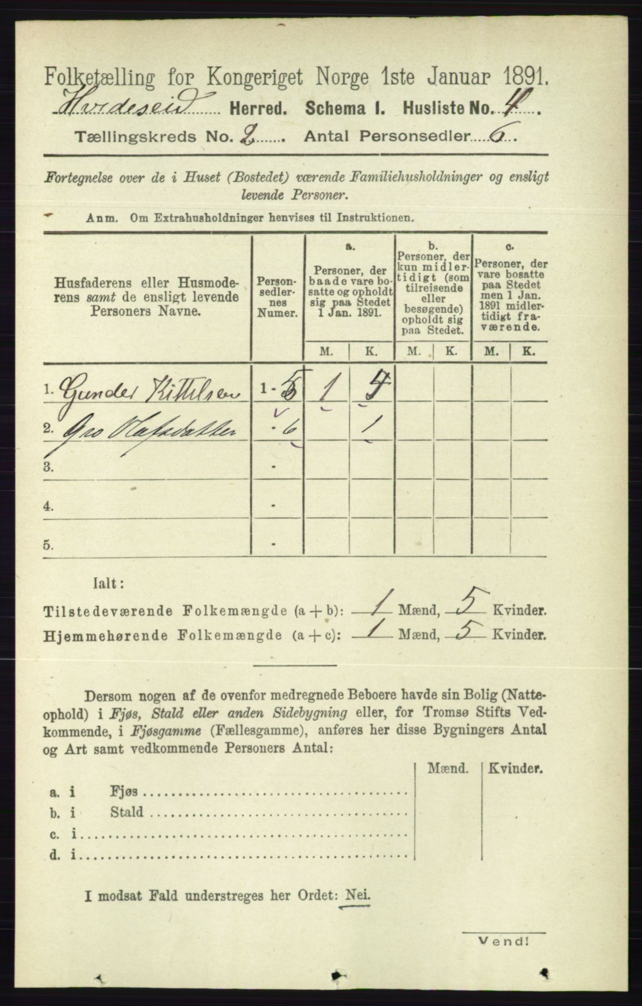 RA, 1891 census for 0829 Kviteseid, 1891, p. 262