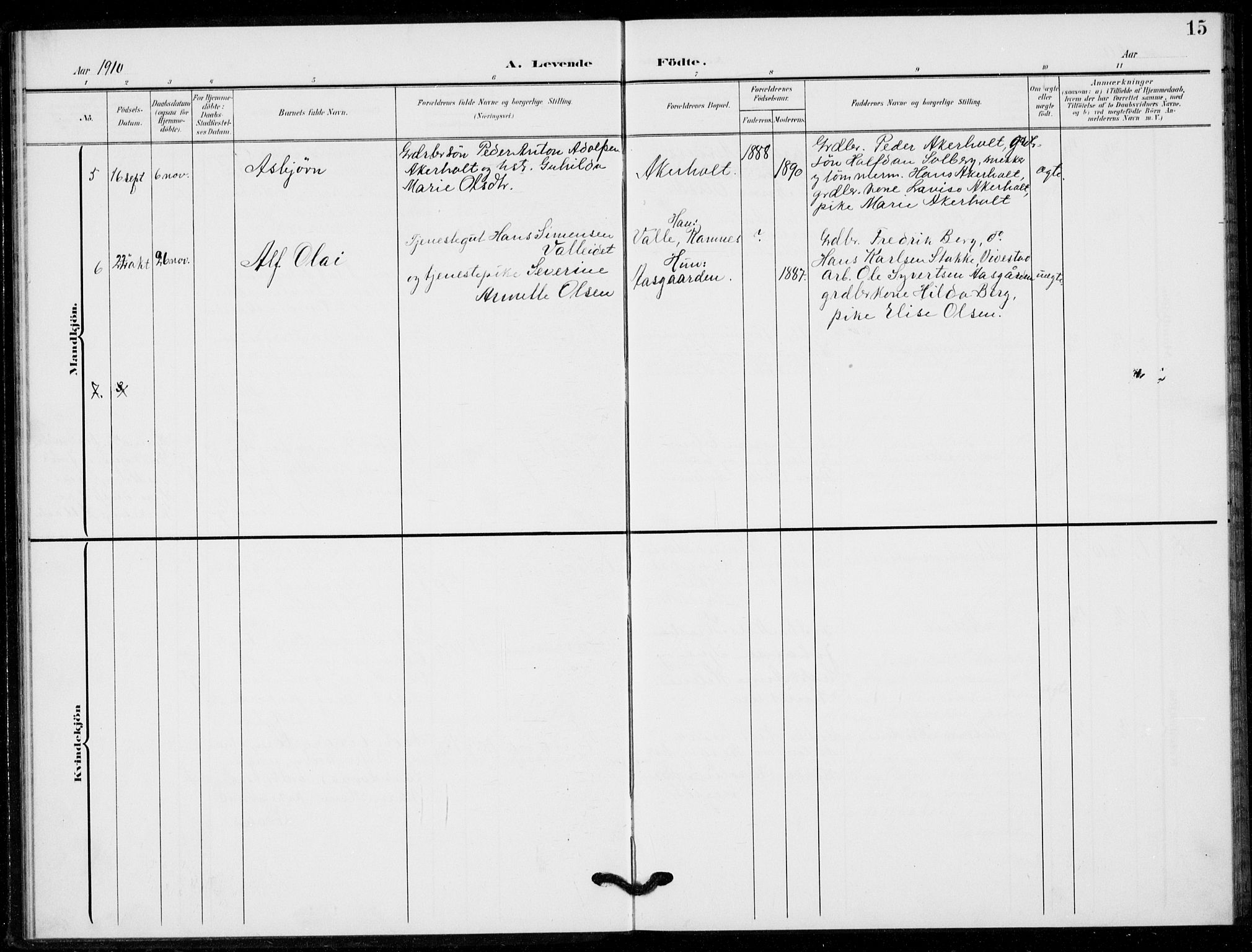Hof kirkebøker, AV/SAKO-A-64/G/Gb/L0003: Parish register (copy) no. II 3, 1902-1917, p. 15