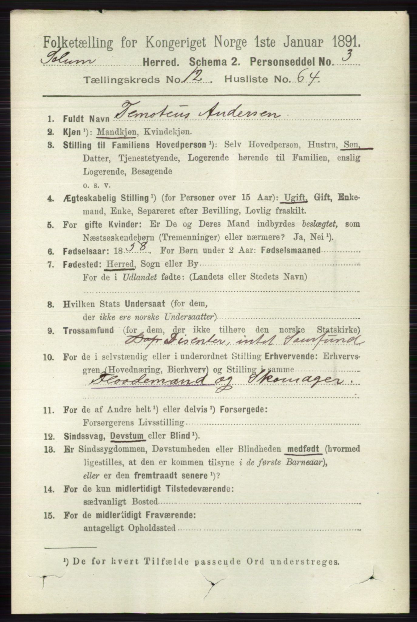 RA, 1891 census for 0818 Solum, 1891, p. 5982