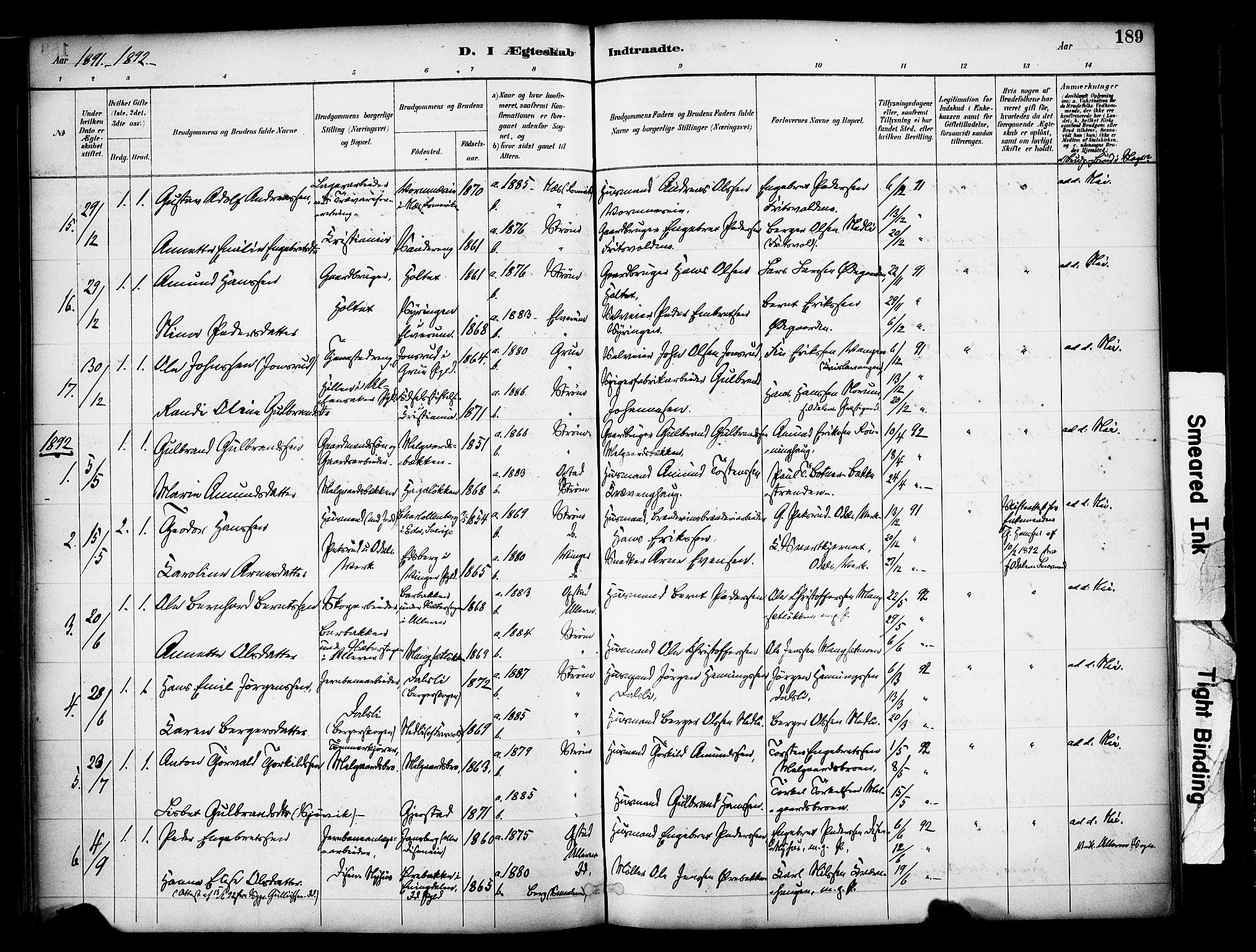 Sør-Odal prestekontor, AV/SAH-PREST-030/H/Ha/Haa/L0007: Parish register (official) no. 7, 1886-1925, p. 189