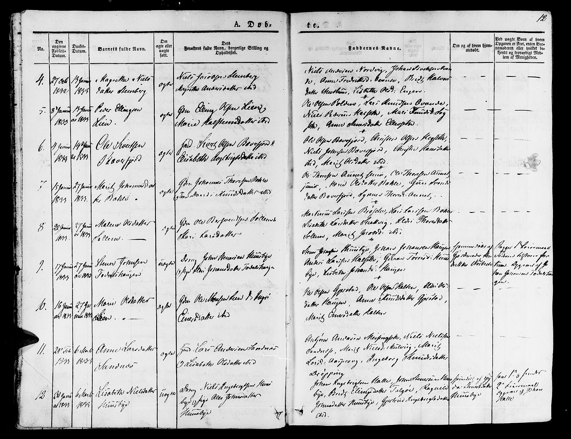 Ministerialprotokoller, klokkerbøker og fødselsregistre - Møre og Romsdal, AV/SAT-A-1454/592/L1024: Parish register (official) no. 592A03 /1, 1831-1849, p. 12