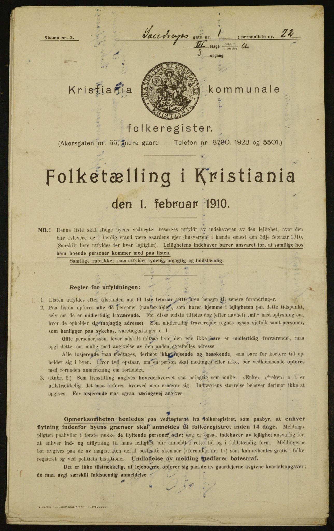 OBA, Municipal Census 1910 for Kristiania, 1910, p. 99466