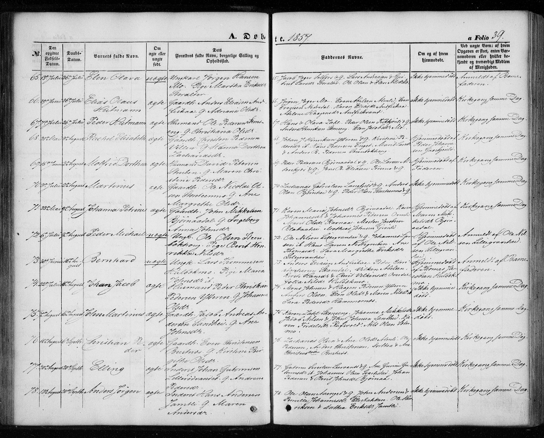 Ministerialprotokoller, klokkerbøker og fødselsregistre - Nordland, SAT/A-1459/827/L0392: Parish register (official) no. 827A04, 1853-1866, p. 39