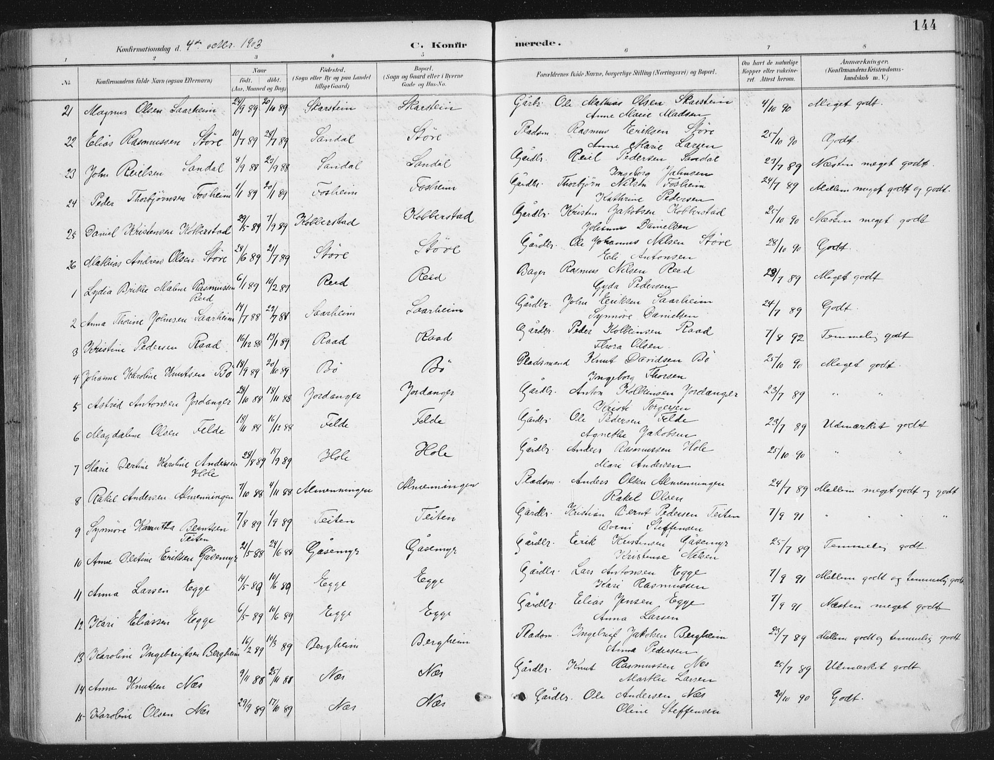 Gloppen sokneprestembete, AV/SAB-A-80101/H/Haa/Haac/L0002: Parish register (official) no. C  2, 1887-1904, p. 144