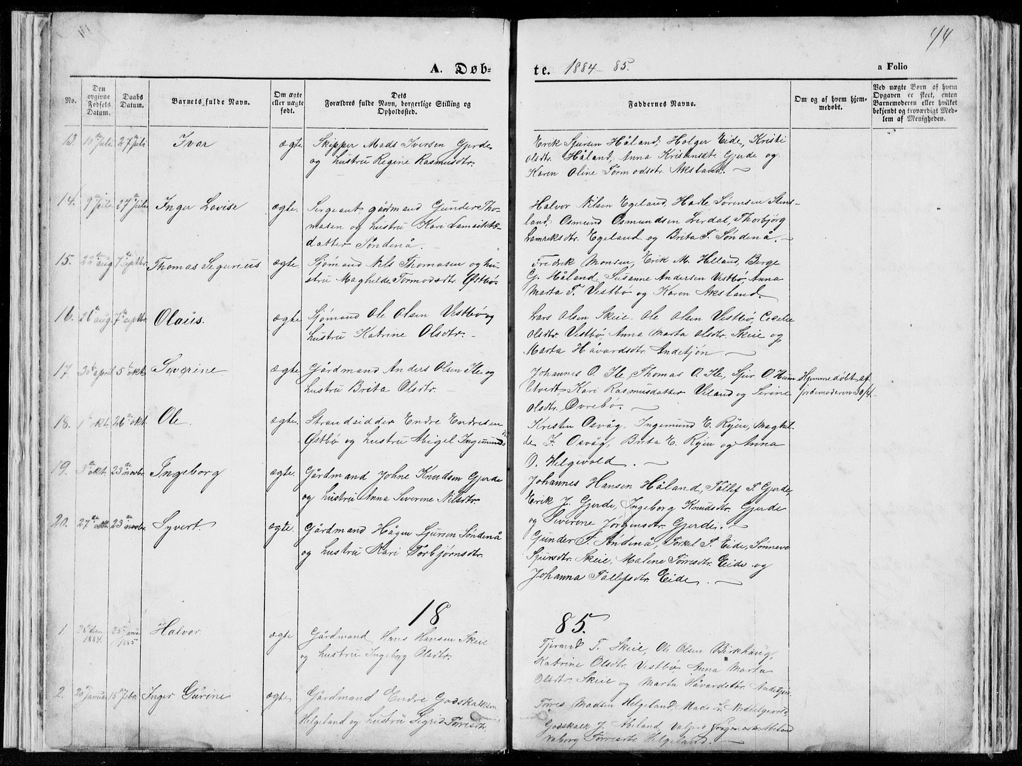 Vikedal sokneprestkontor, SAST/A-101840/01/V: Parish register (copy) no. B 10, 1864-1926, p. 44