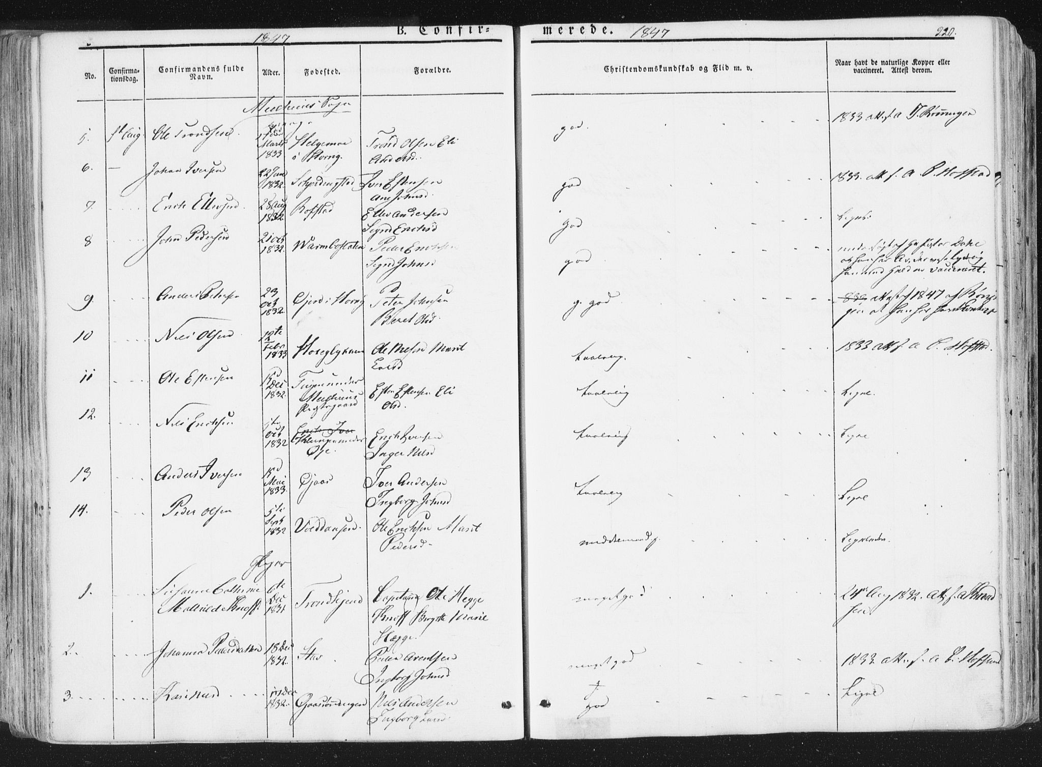 Ministerialprotokoller, klokkerbøker og fødselsregistre - Sør-Trøndelag, AV/SAT-A-1456/691/L1074: Parish register (official) no. 691A06, 1842-1852, p. 220