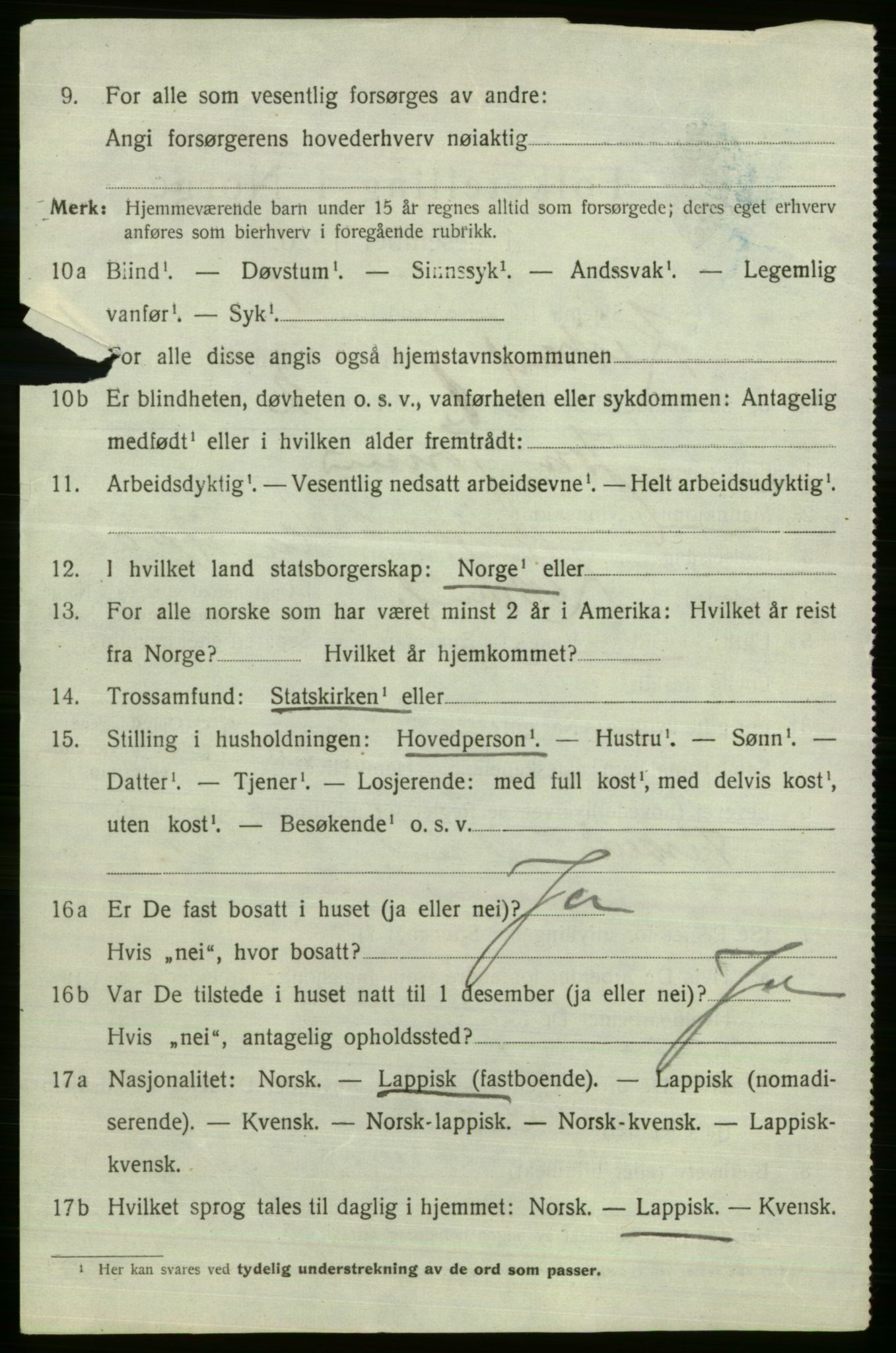 SATØ, 1920 census for Kistrand, 1920, p. 841