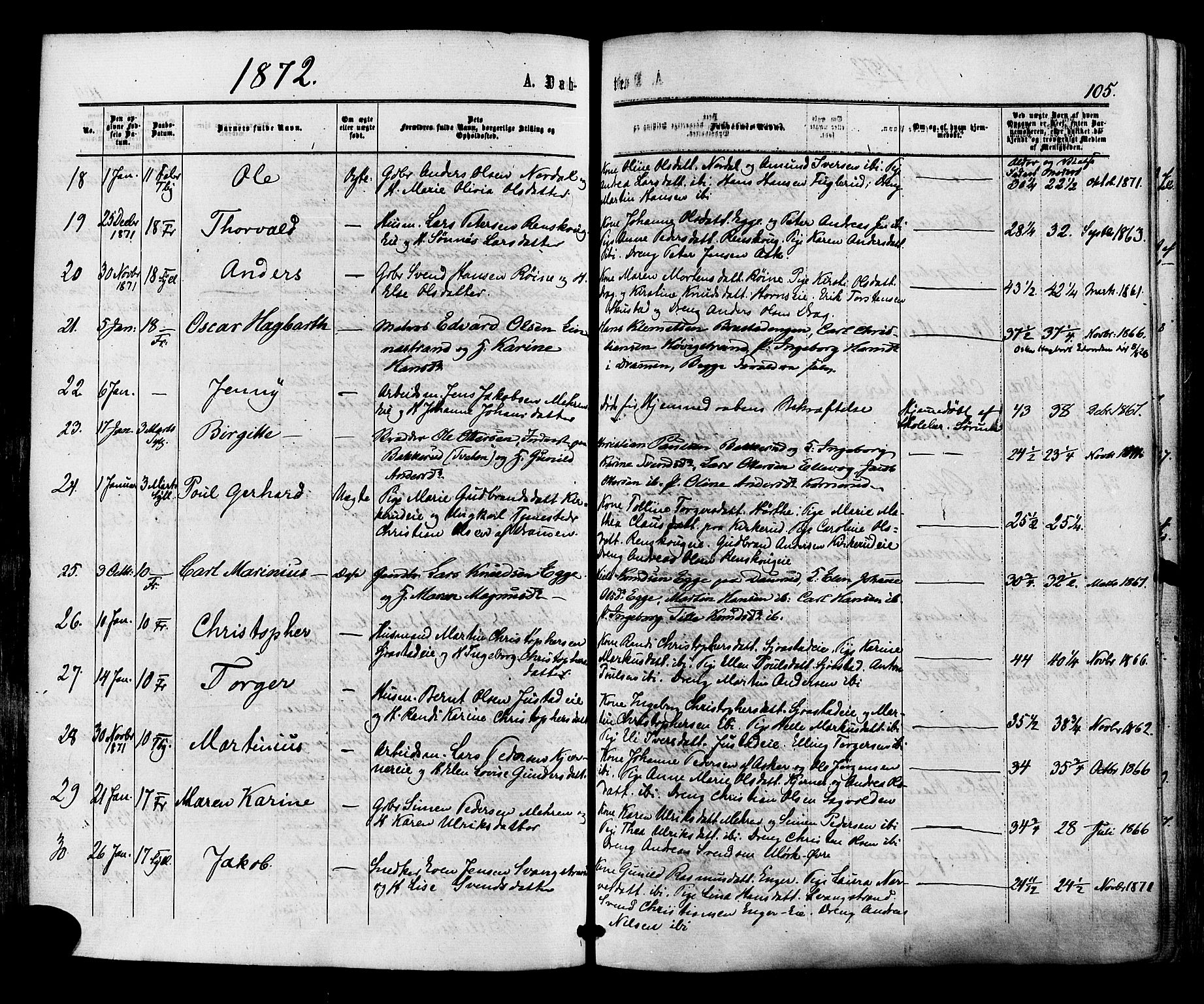 Lier kirkebøker, SAKO/A-230/F/Fa/L0013: Parish register (official) no. I 13, 1865-1874, p. 105