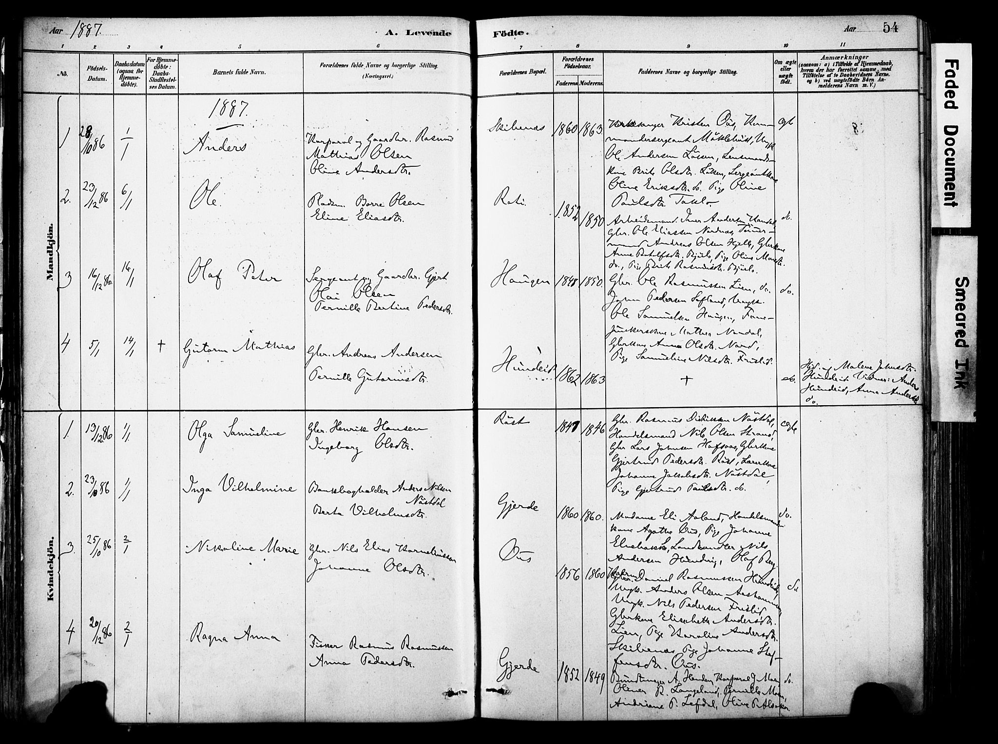 Eid sokneprestembete, AV/SAB-A-82301/H/Haa/Haab/L0001: Parish register (official) no. B 1, 1879-1906, p. 54