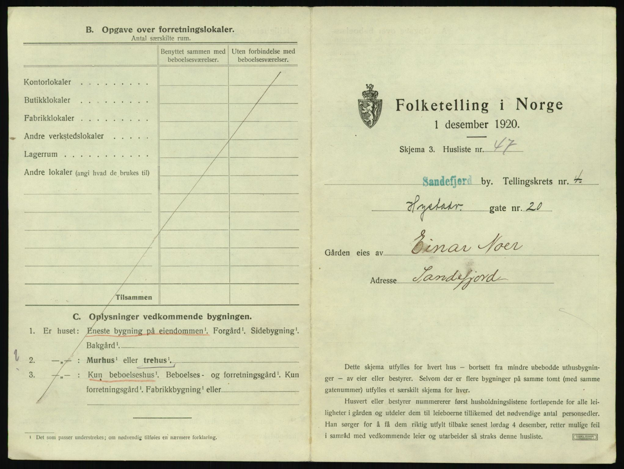 SAKO, 1920 census for Sandefjord, 1920, p. 604