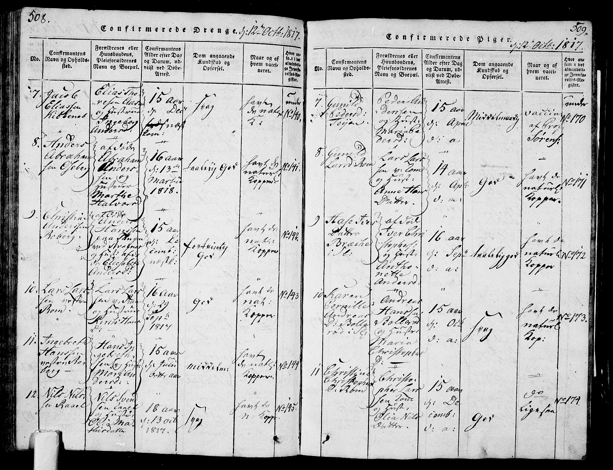 Sem kirkebøker, SAKO/A-5/G/Ga/L0001: Parish register (copy) no. I 1, 1814-1825, p. 508-509