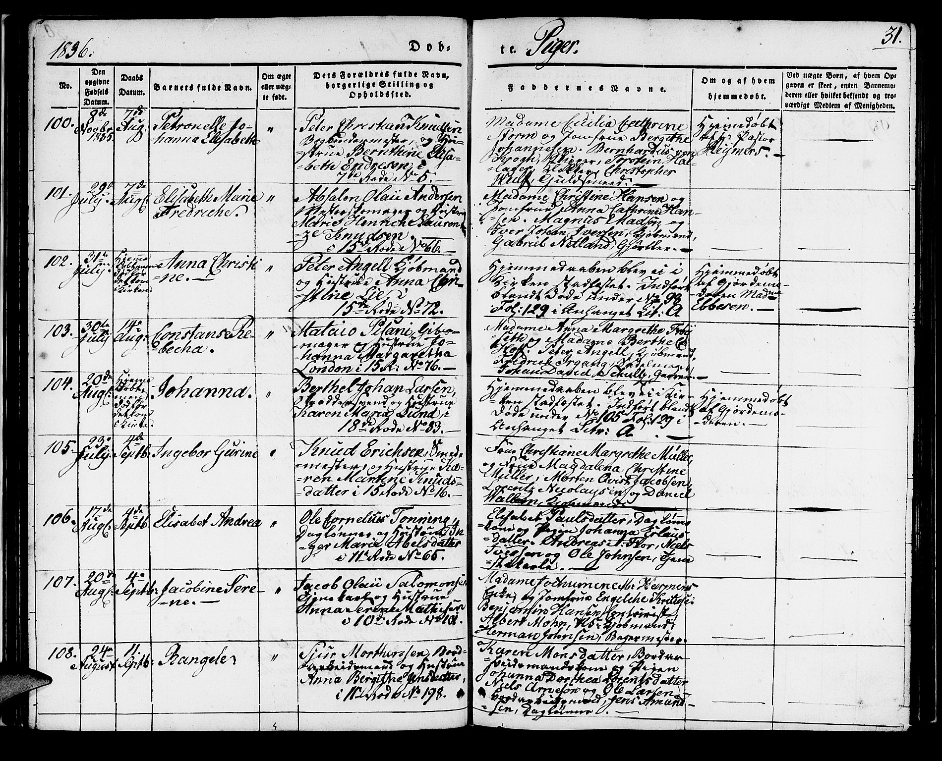 Domkirken sokneprestembete, SAB/A-74801/H/Haa/L0015: Parish register (official) no. A 14, 1835-1840, p. 31