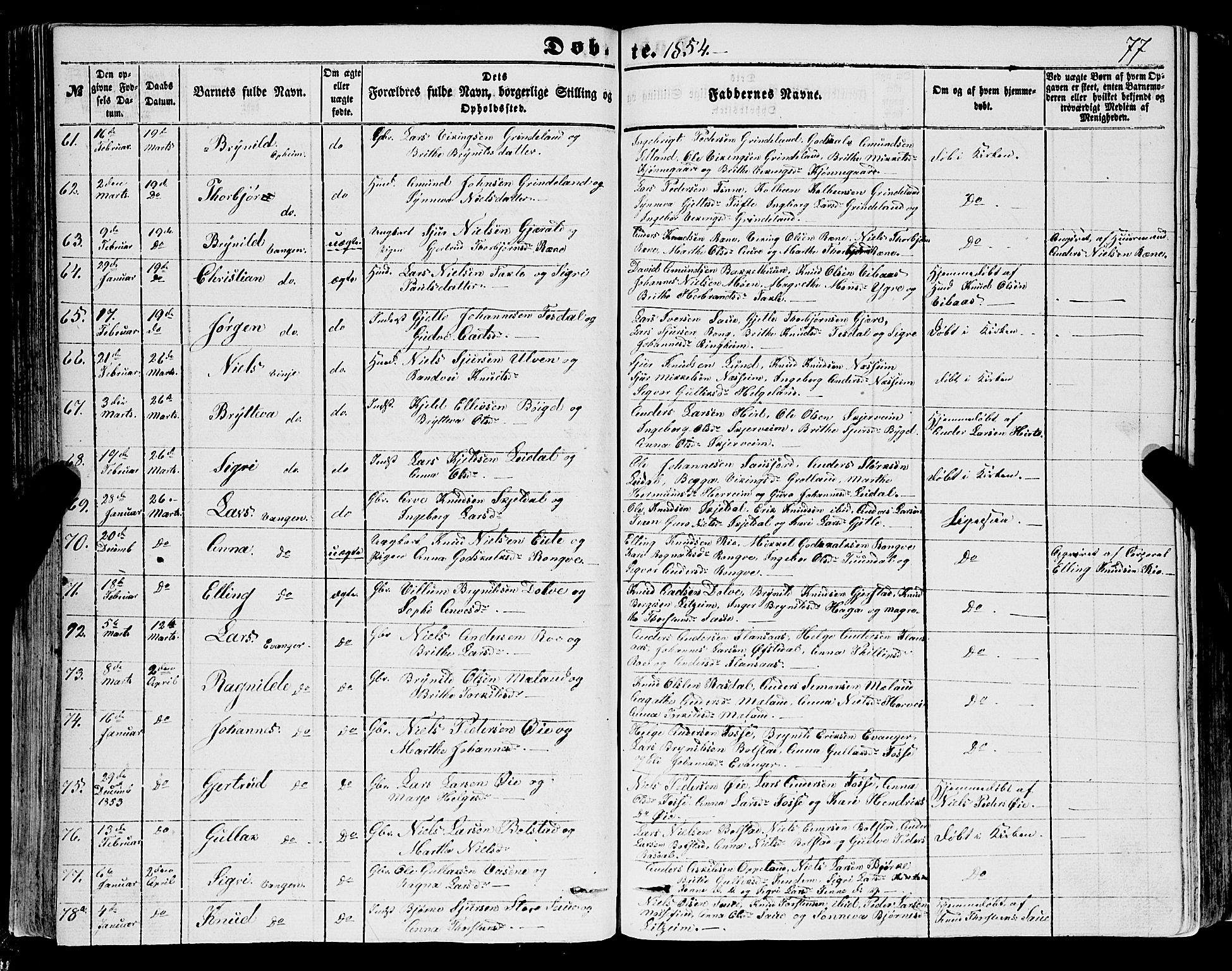 Voss sokneprestembete, AV/SAB-A-79001/H/Haa: Parish register (official) no. A 16, 1849-1863, p. 77